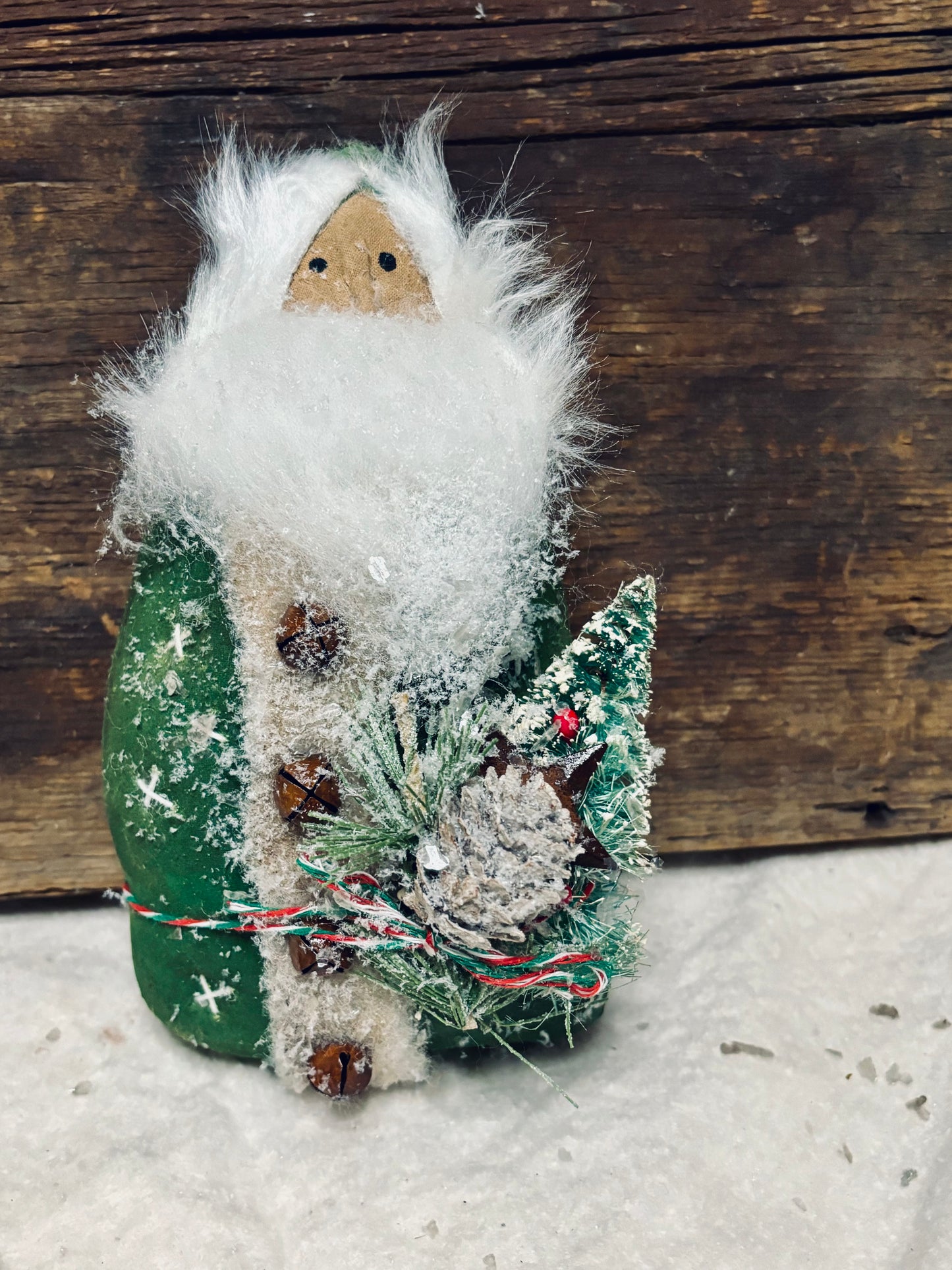 Primitive Santa Claus, Olde Saint Nick, Primitive Christmas Ornie, Handmade Primitive Folk Art, Christmas Folk Art Doll, Green Santa