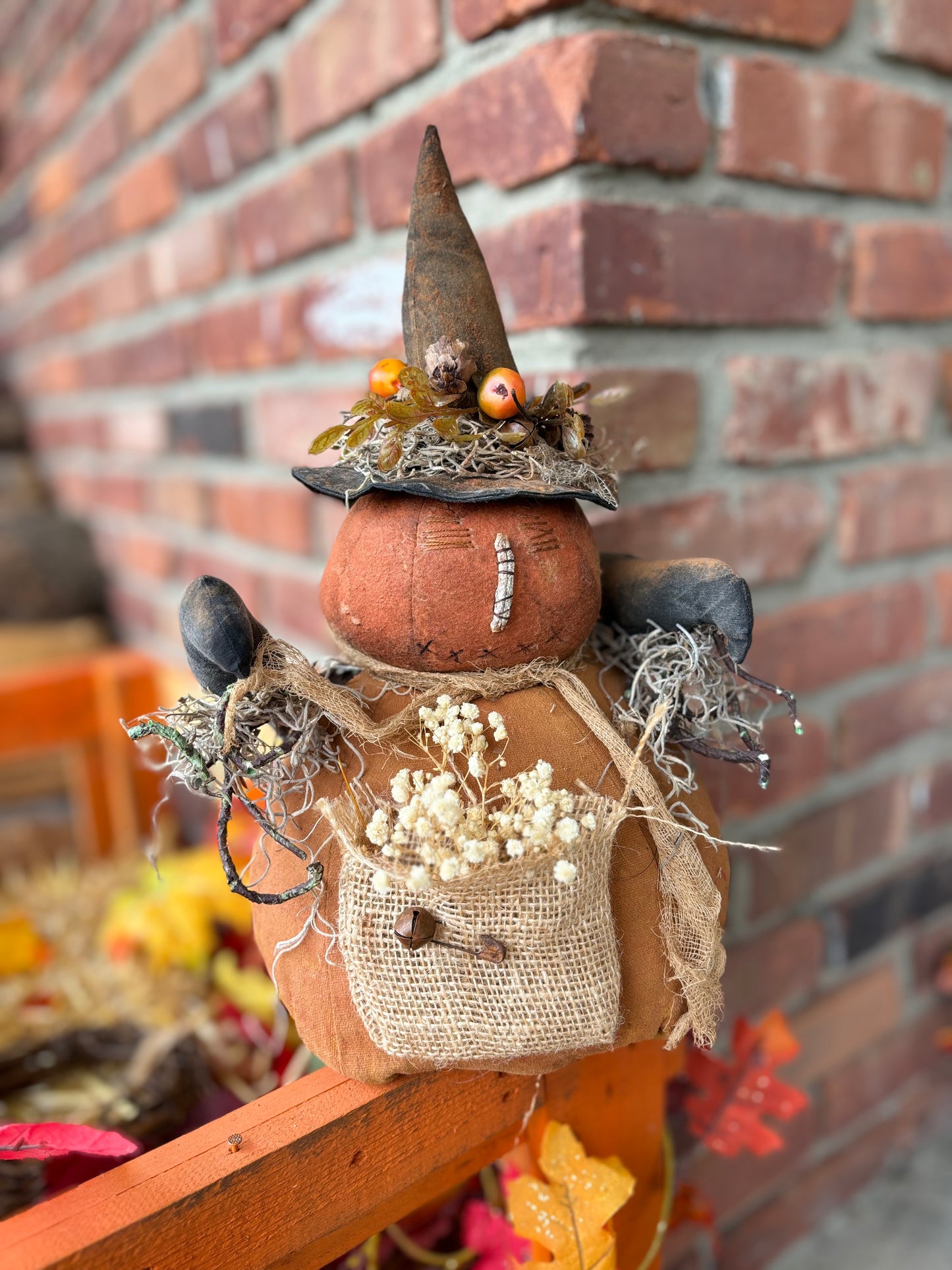 Primitive Folk Art Pumpkin Scarecrow Man, Primitive Fall Decor, Autumn Decor, Scarecrows, Folk Art Handmade