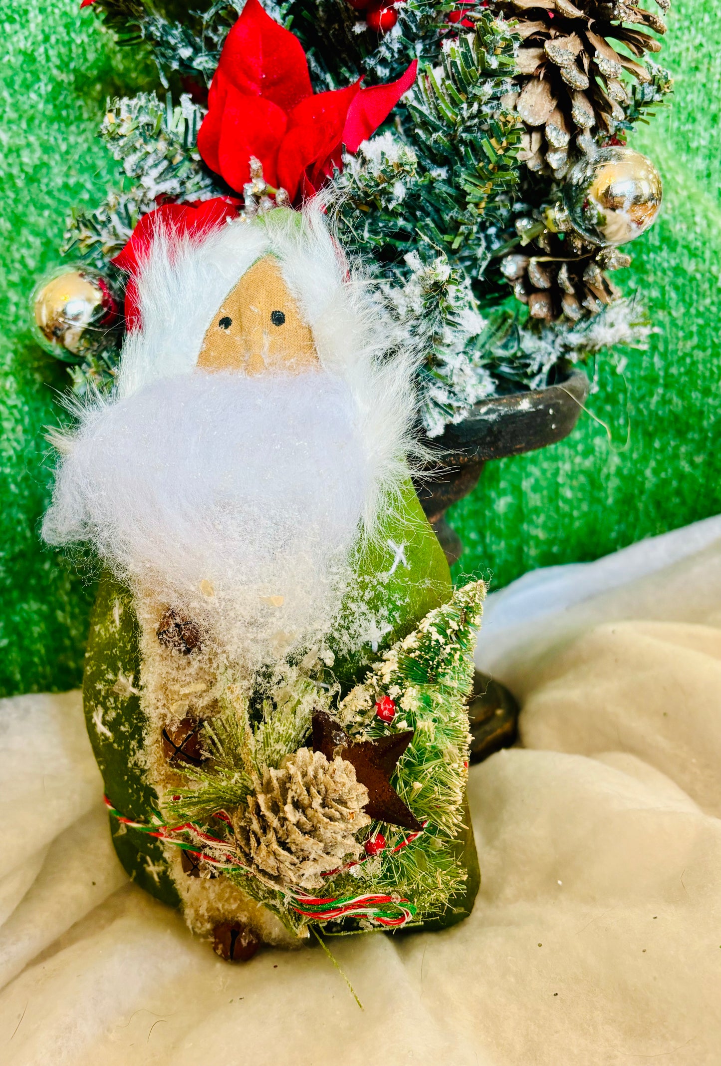 Primitive Santa Claus, Olde Saint Nick, Primitive Christmas Ornie, Handmade Primitive Folk Art, Christmas Folk Art Doll, Green Santa