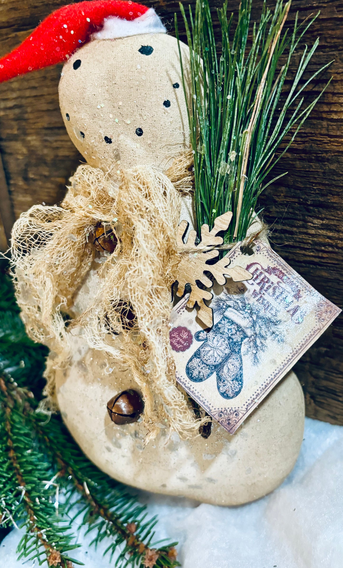 Primitive Christmas Winter Snowman, Snowman Ornie, Rustic Christmas Decor, Handmade Snowman, Christmas Winter Bowl Fillers