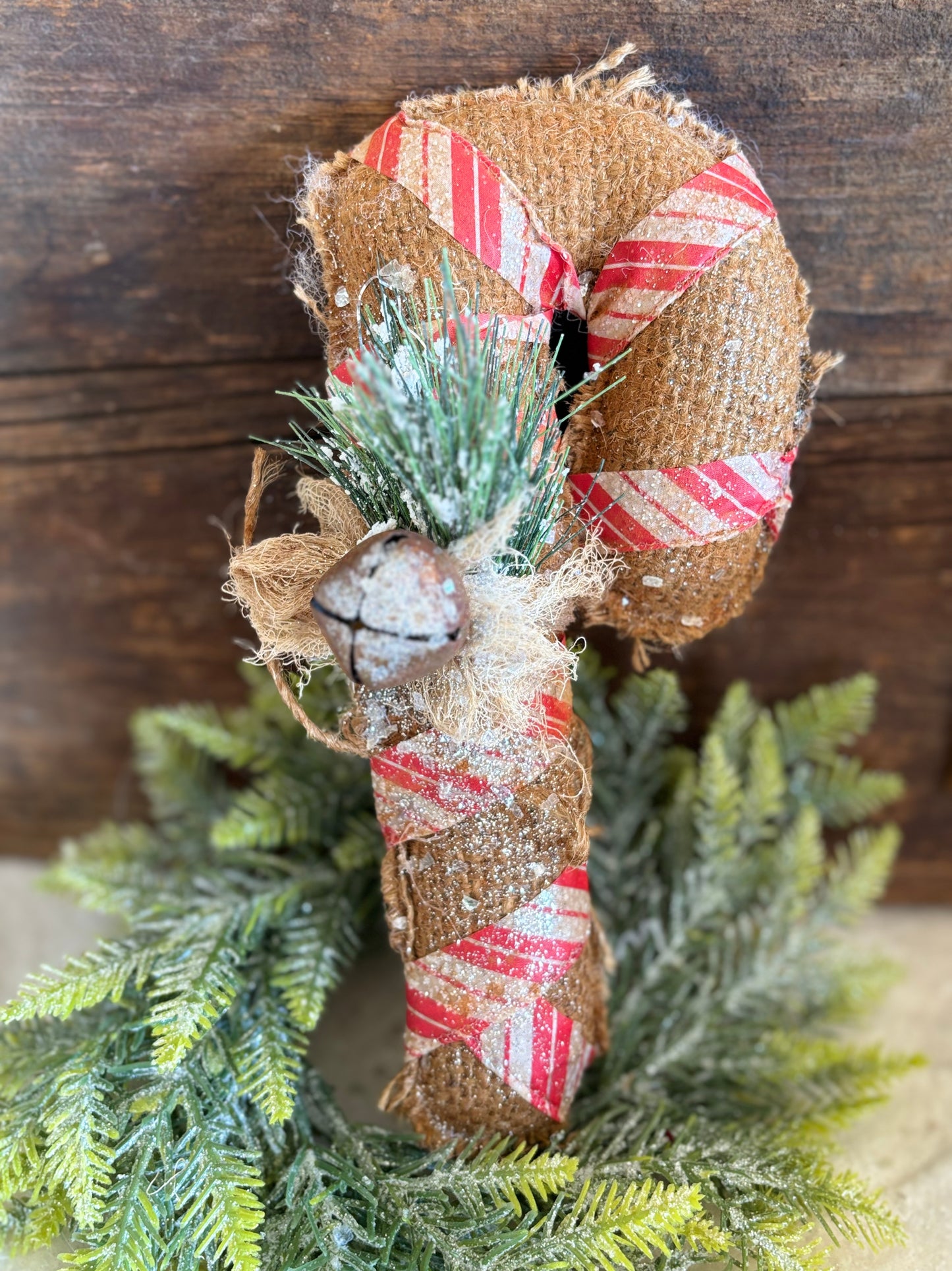 Handmade Primitive Burlap Candy Cane ornies, Farmhouse Christmas, Rustic Christmas Decor, Candy Cane Decorations