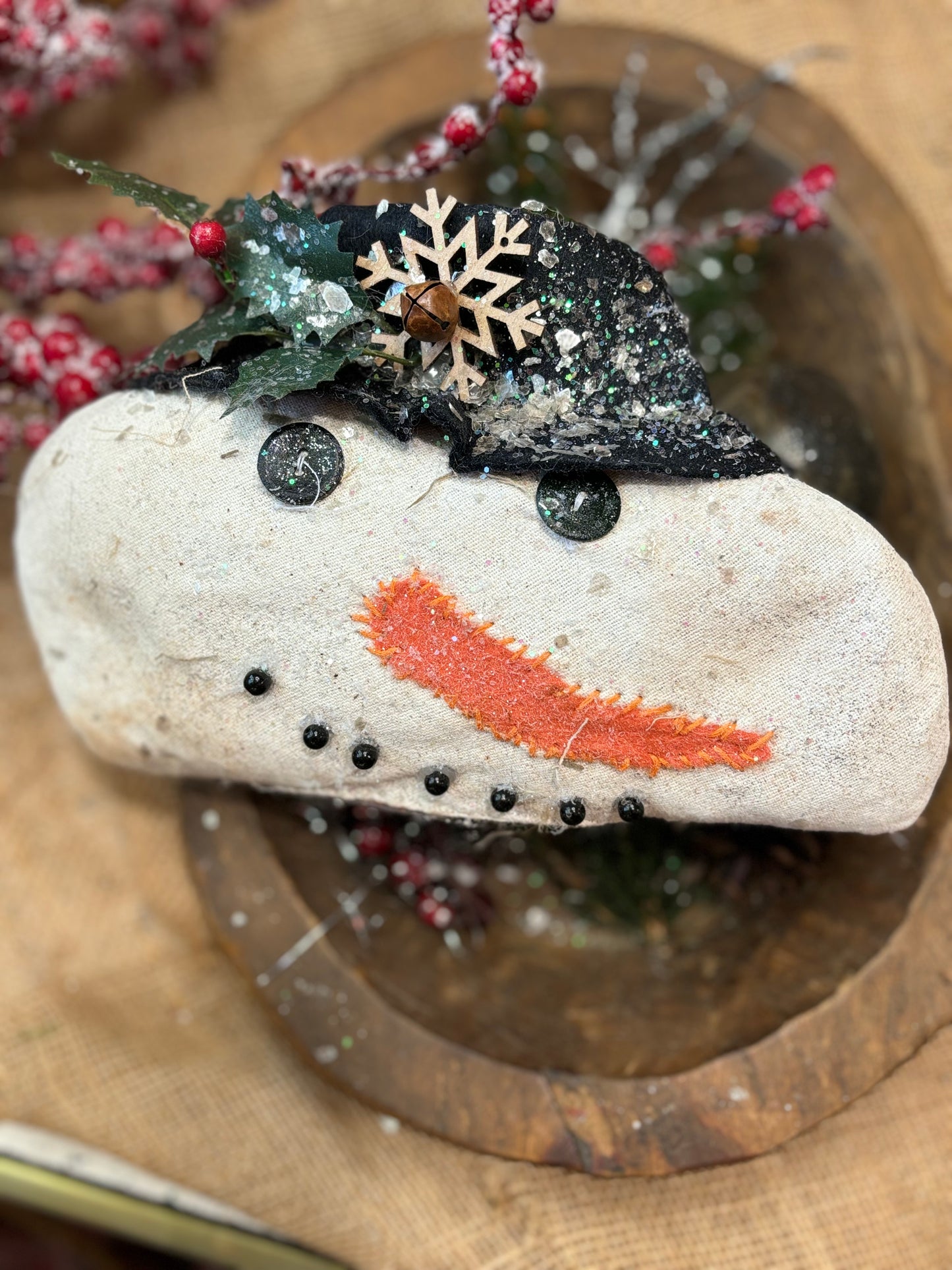 Primitive Winter Snowman, Snowman Decor, Winter Christmas Decor, Snowman Ornament, Snowman Bowl filler, Christmas Holiday Ornies