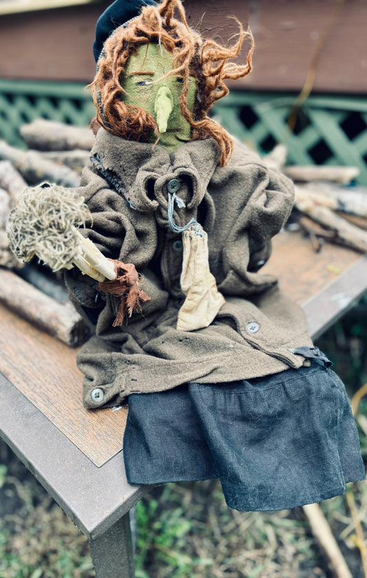 Primitive Halloween Old Witch, Old Hag Doll, Wicked Witch, Primitive Folk Art Doll, Early American Witch Doll