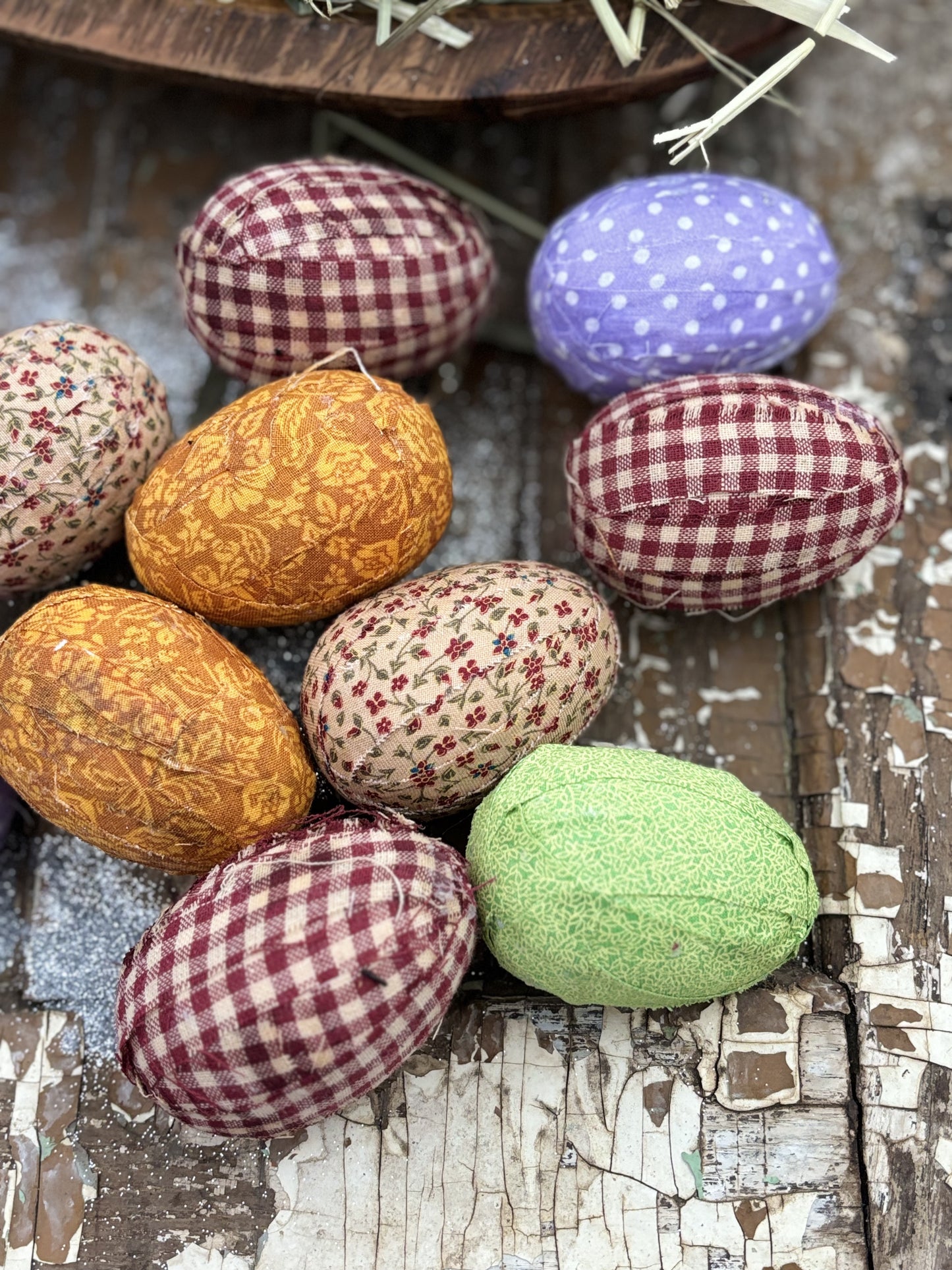 Primitive Farmhouse Fabric Wrapped Easter Eggs~Easter Egg Bowl Fillers~Primitive Easter Eggs~Farmhouse Easter Decor