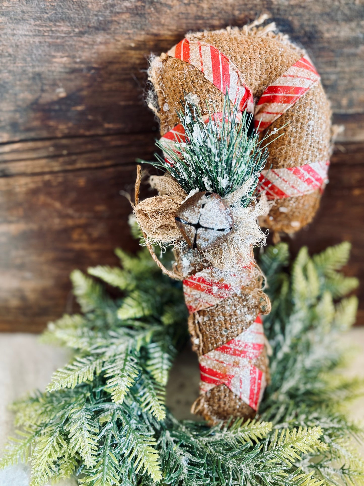 Handmade Primitive Burlap Candy Cane ornies, Farmhouse Christmas, Rustic Christmas Decor, Candy Cane Decorations