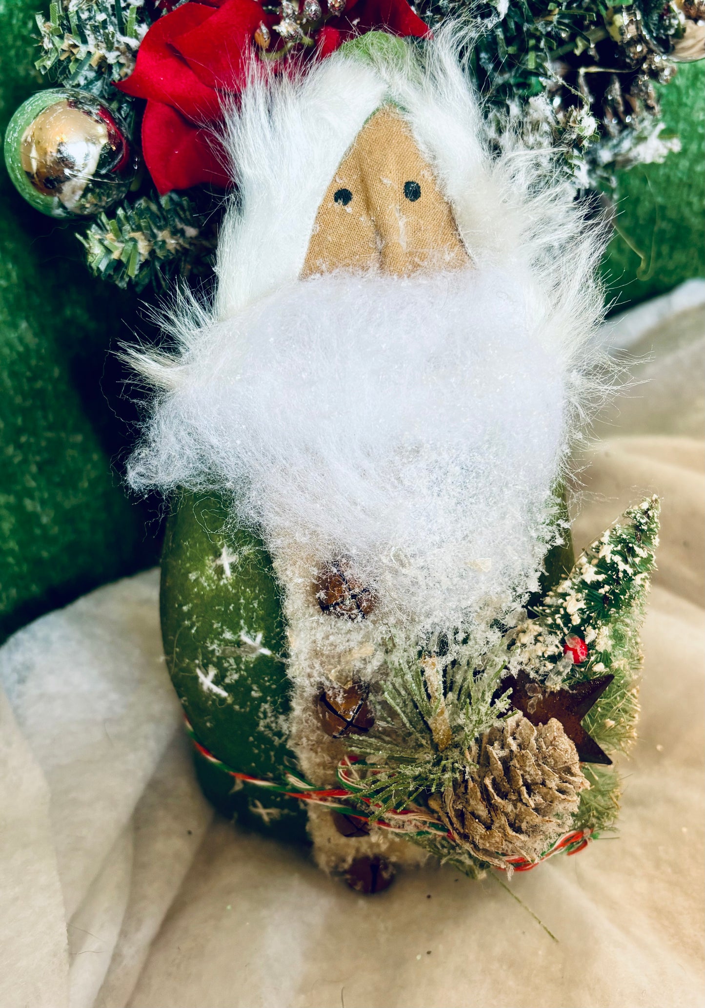 Primitive Santa Claus, Olde Saint Nick, Primitive Christmas Ornie, Handmade Primitive Folk Art, Christmas Folk Art Doll, Green Santa