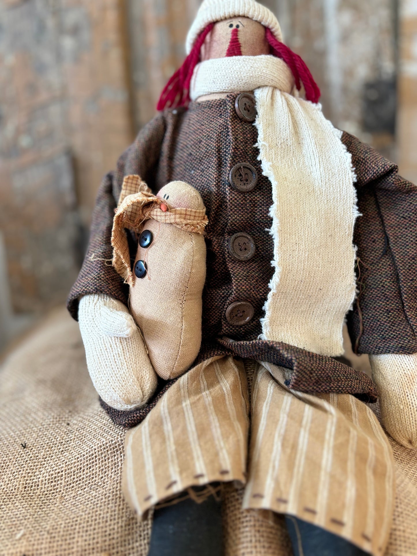 Primitive Handmade Raggedy Ann Doll, Handmade Winter Doll, Snowman Doll, Primitive Christmas Handmade, Handmade Doll, Christmas Holiday