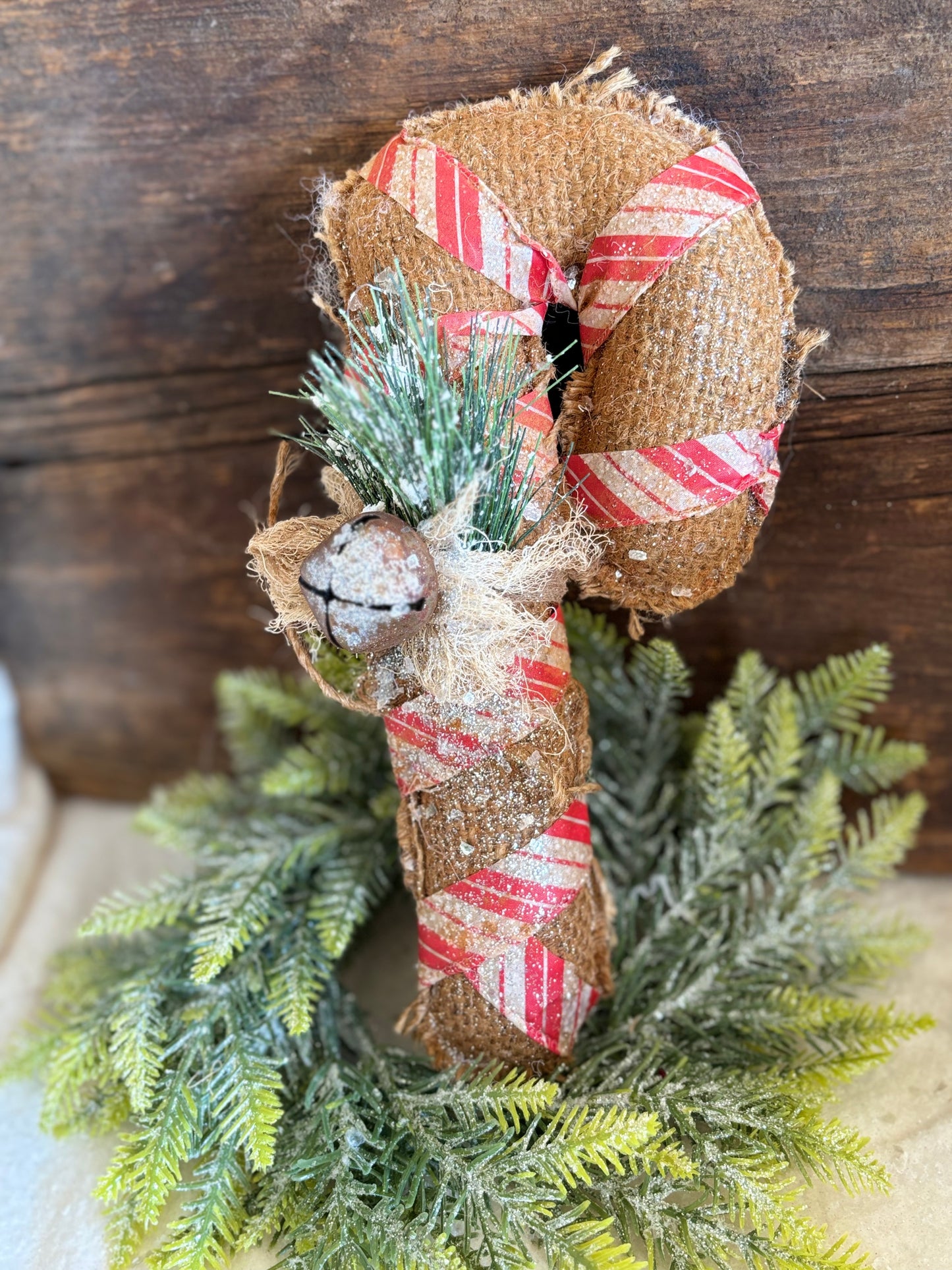 Handmade Primitive Burlap Candy Cane ornies, Farmhouse Christmas, Rustic Christmas Decor, Candy Cane Decorations