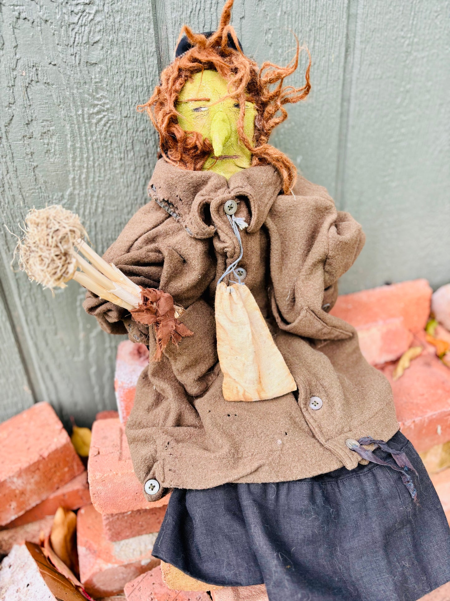 Primitive Halloween Old Witch, Old Hag Doll, Wicked Witch, Primitive Folk Art Doll, Early American Witch Doll