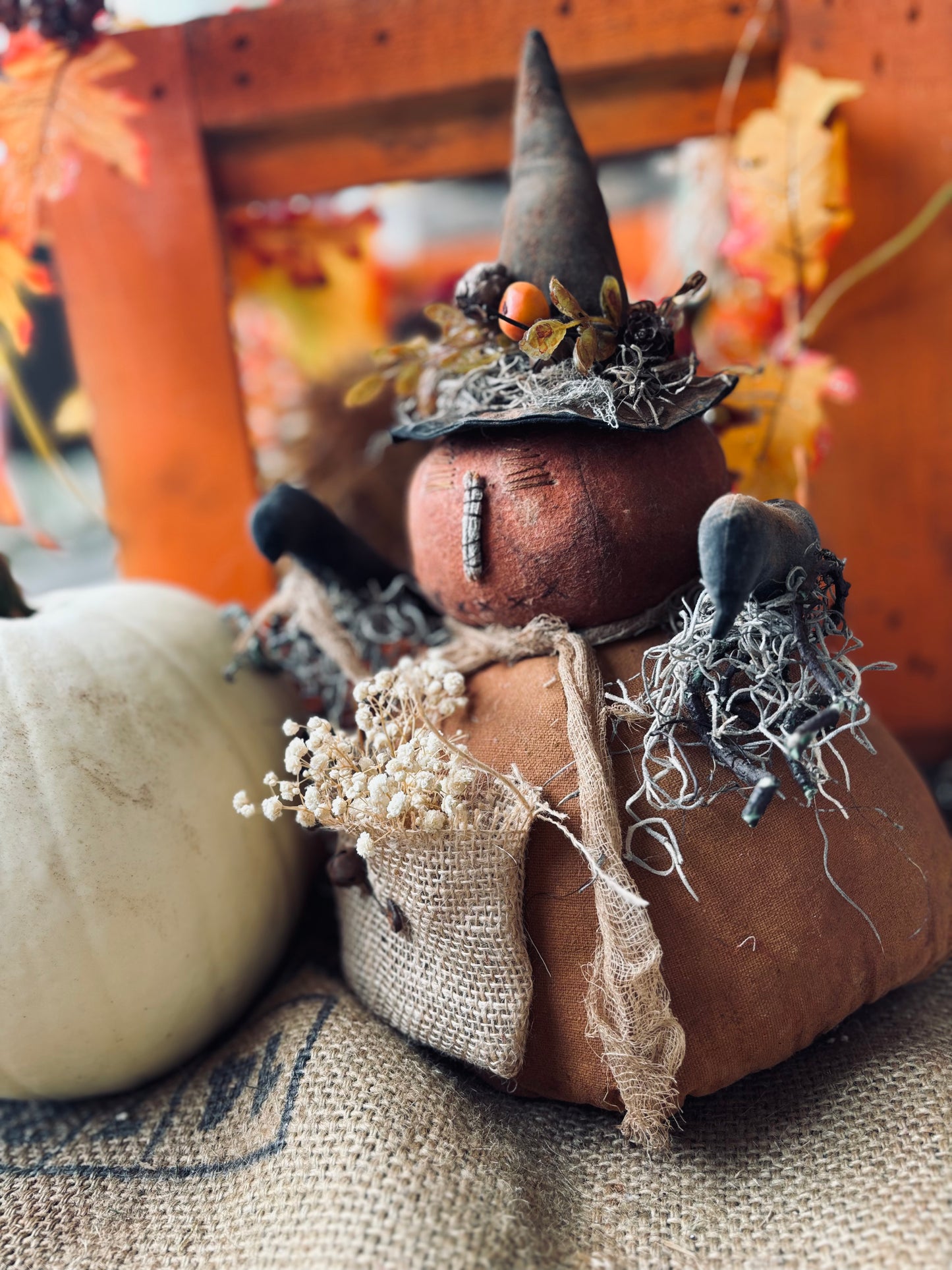 Primitive Folk Art Pumpkin Scarecrow Man, Primitive Fall Decor, Autumn Decor, Scarecrows, Folk Art Handmade