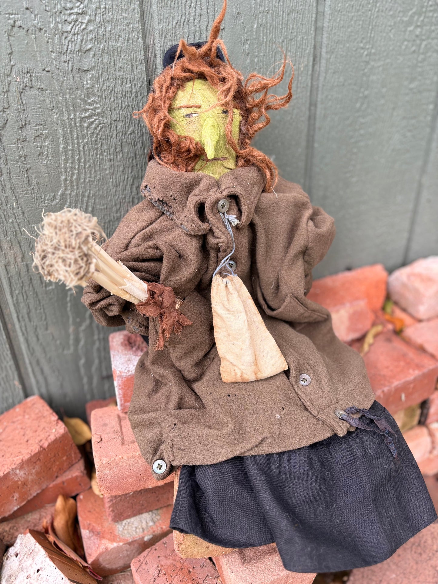 Primitive Halloween Old Witch, Old Hag Doll, Wicked Witch, Primitive Folk Art Doll, Early American Witch Doll