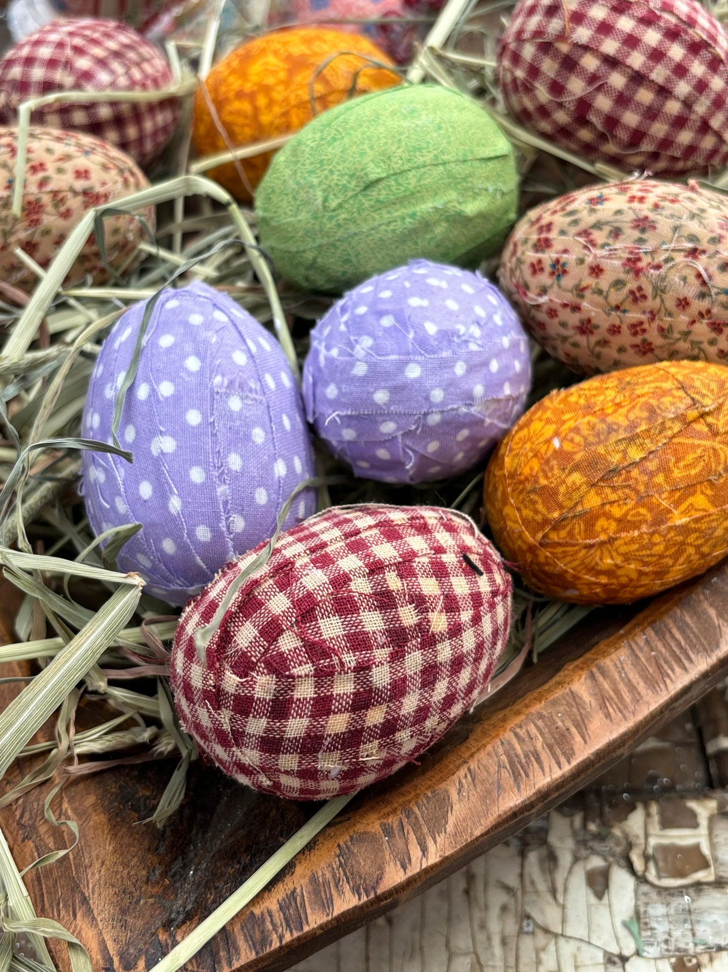 Primitive Farmhouse Fabric Wrapped Easter Eggs~Easter Egg Bowl Fillers~Primitive Easter Eggs~Farmhouse Easter Decor