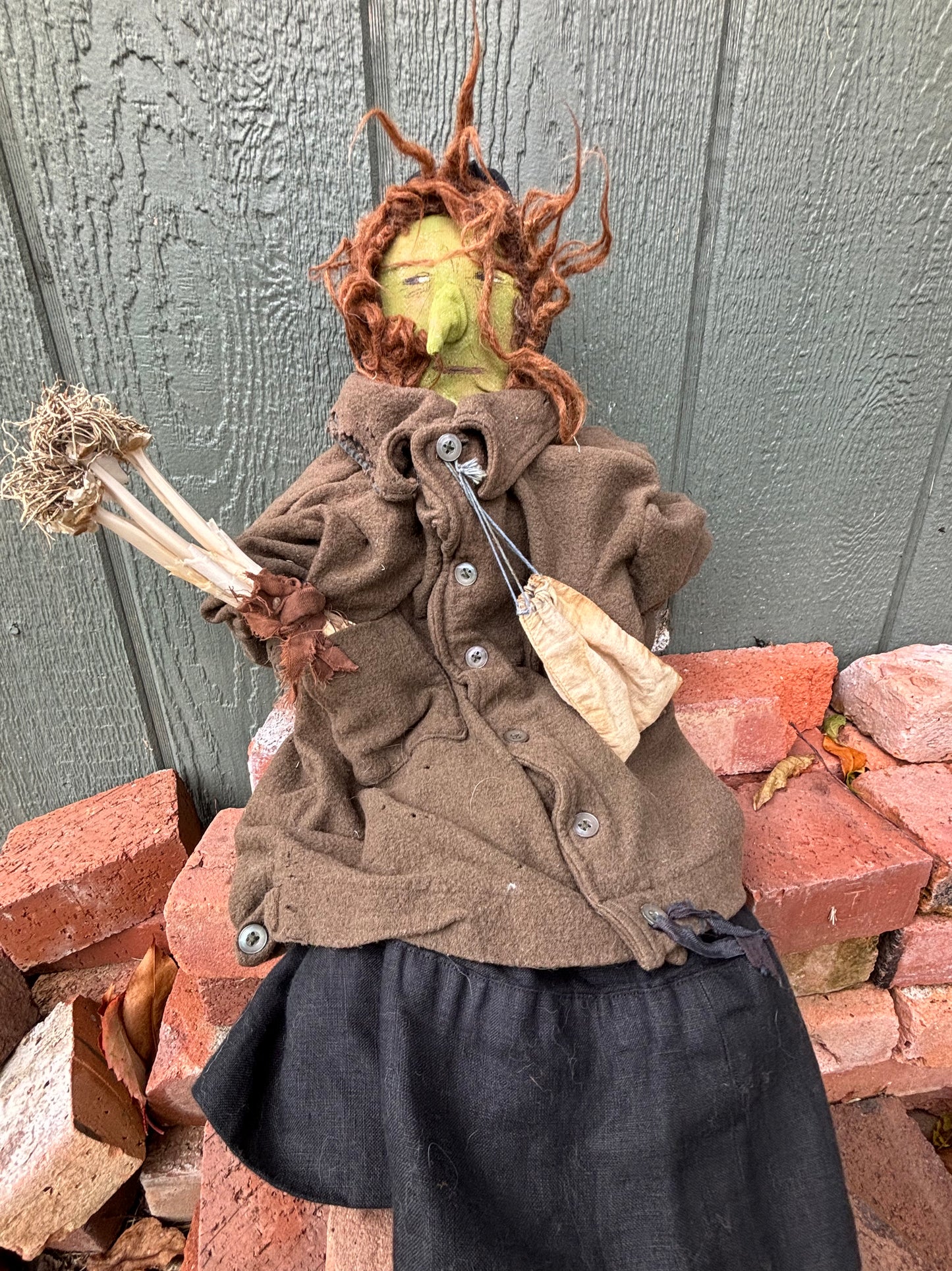 Primitive Halloween Old Witch, Old Hag Doll, Wicked Witch, Primitive Folk Art Doll, Early American Witch Doll