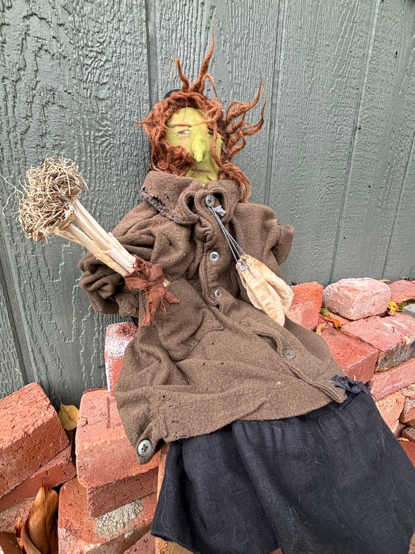 Primitive Halloween Old Witch, Old Hag Doll, Wicked Witch, Primitive Folk Art Doll, Early American Witch Doll