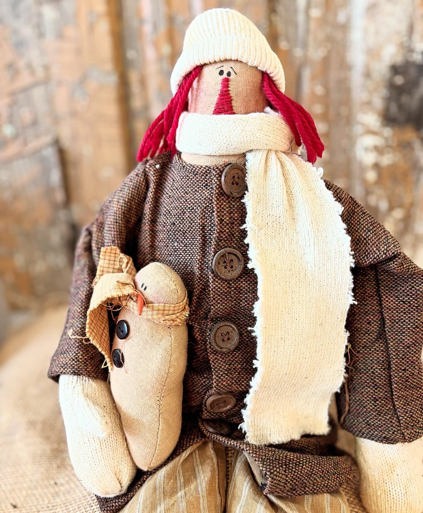 Primitive Handmade Raggedy Ann Doll, Handmade Winter Doll, Snowman Doll, Primitive Christmas Handmade, Handmade Doll, Christmas Holiday