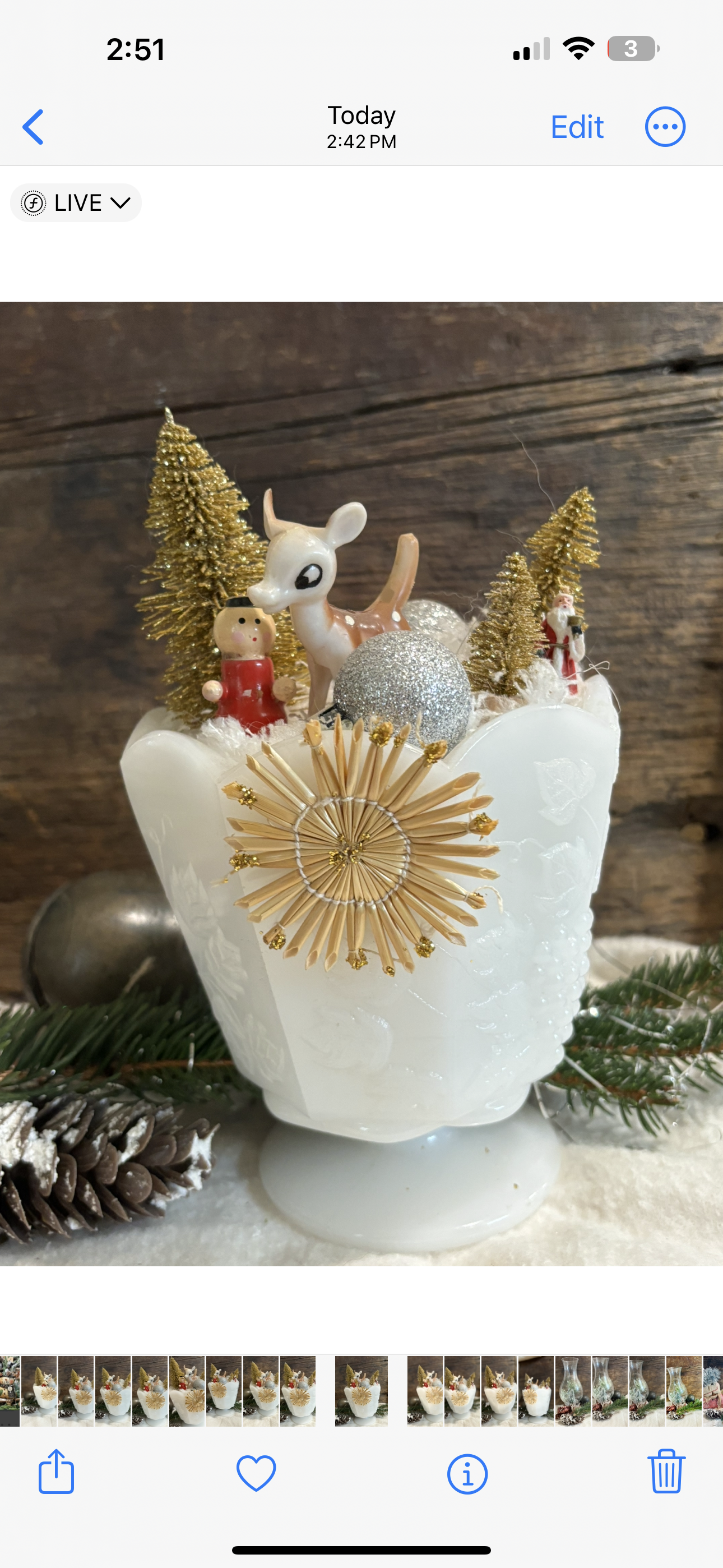 Vintage Christmas Tree Tabletop Arrangement Centerpiece in Milk Glass Vase, Christmas Vignette display, Vintage Christmas Scene Mid Century Christmas, Holiday Gift