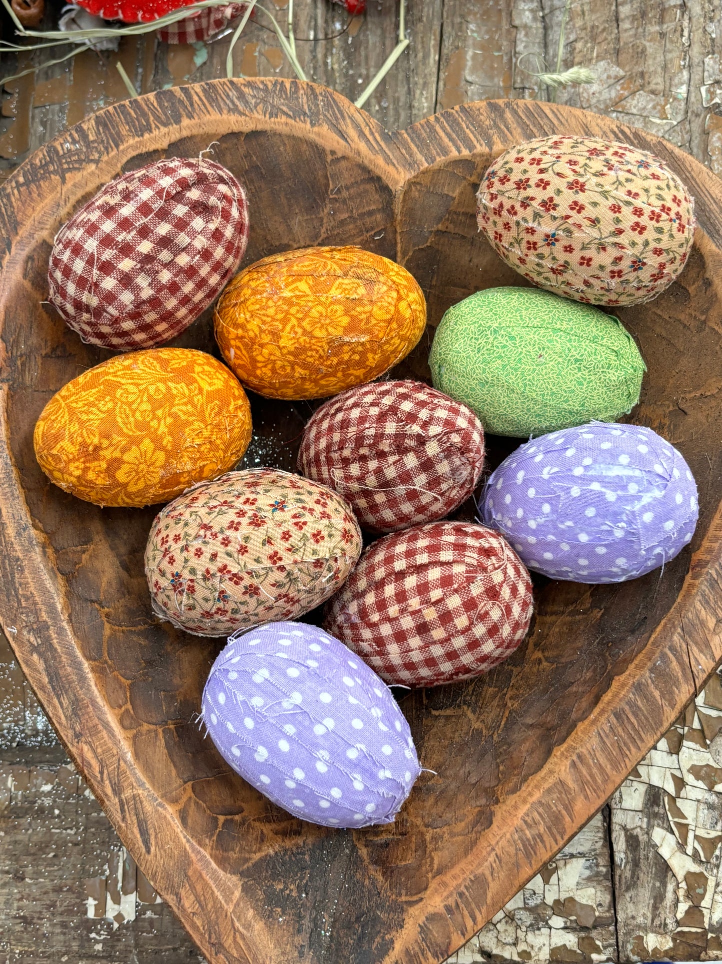 Primitive Farmhouse Fabric Wrapped Easter Eggs~Easter Egg Bowl Fillers~Primitive Easter Eggs~Farmhouse Easter Decor