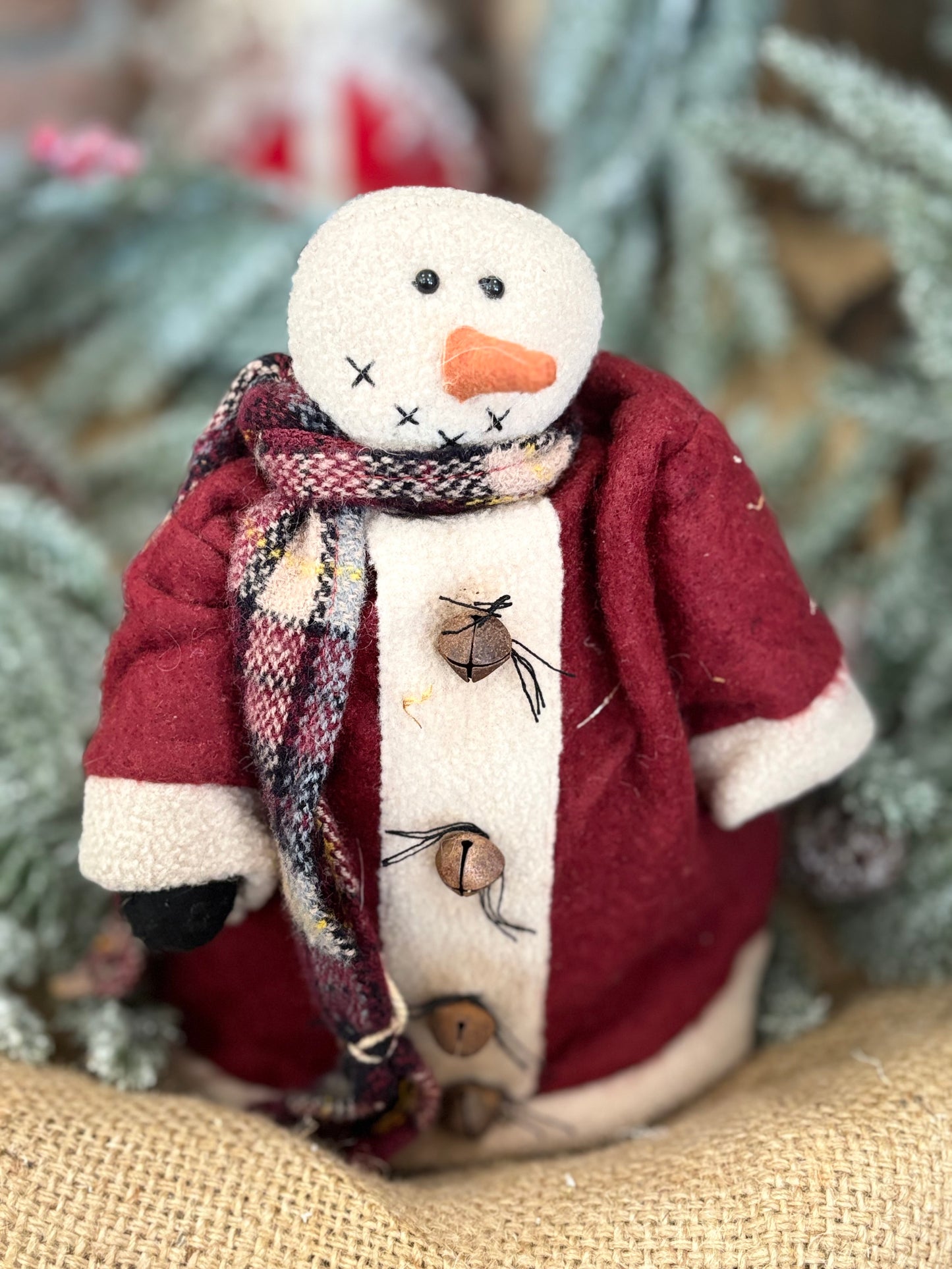 Handmade Primitive Snowman Doll: Rustic Farmhouse Christmas Decor