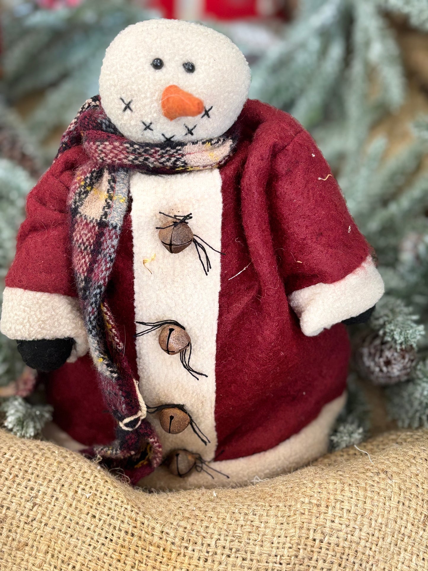 Handmade Primitive Snowman Doll: Rustic Farmhouse Christmas Decor