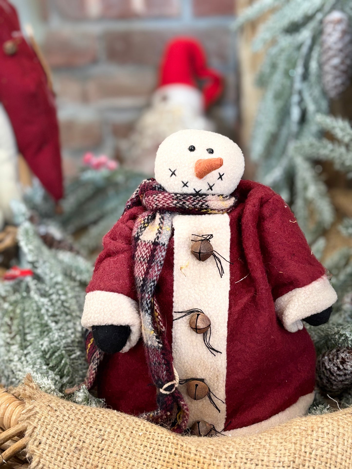 Handmade Primitive Snowman Doll: Rustic Farmhouse Christmas Decor