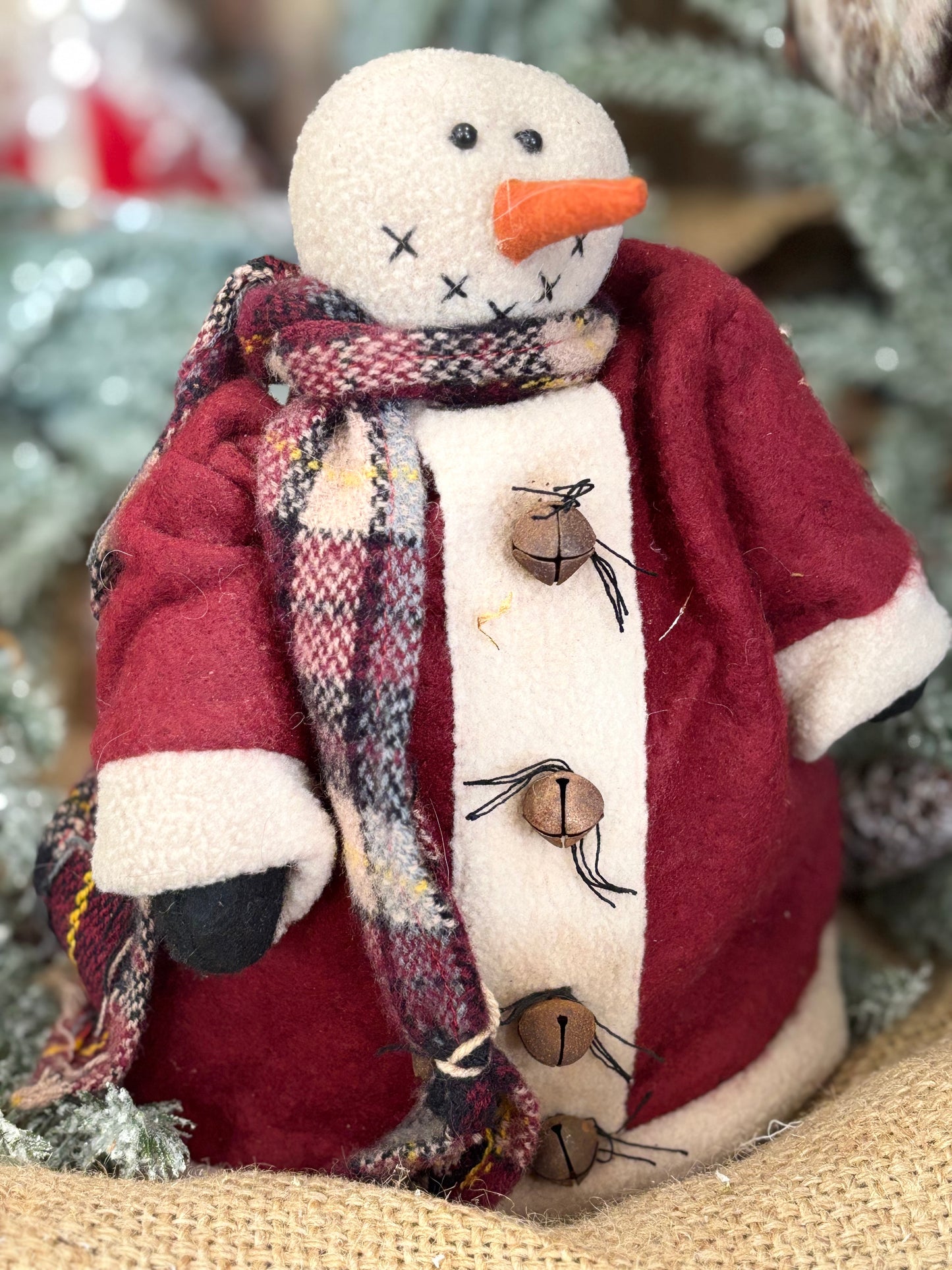 Handmade Primitive Snowman Doll: Rustic Farmhouse Christmas Decor