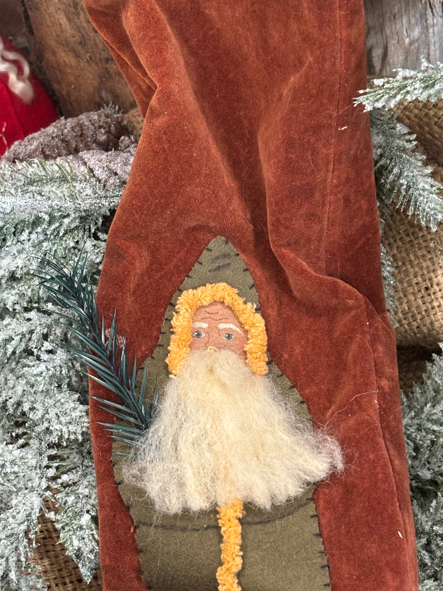 Handmade Primitive Christmas Stocking: Rustic Farmhouse Holiday Decor