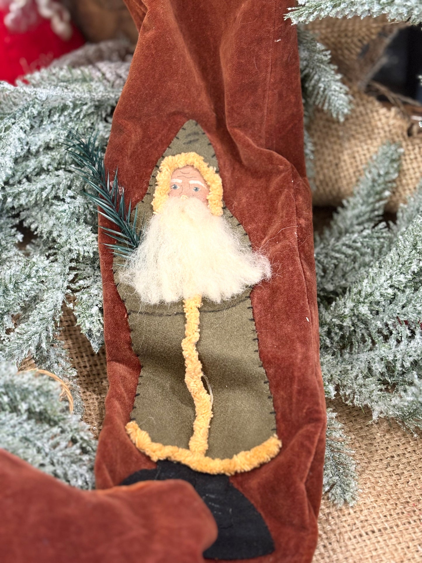 Handmade Primitive Christmas Stocking: Rustic Farmhouse Holiday Decor