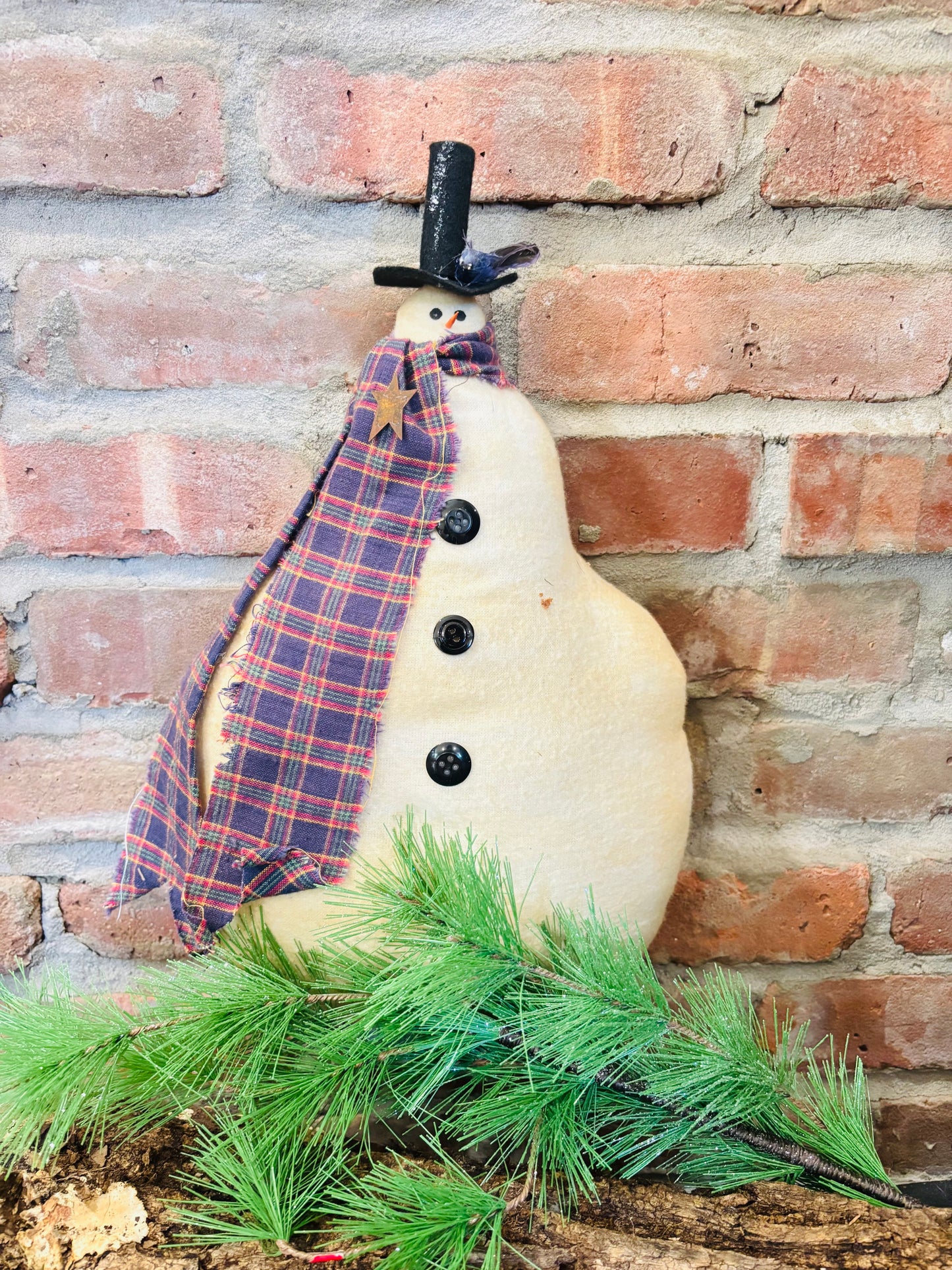Primitive handmade Christmas Snowman Ornie: Rustic Handmade Winter Decor