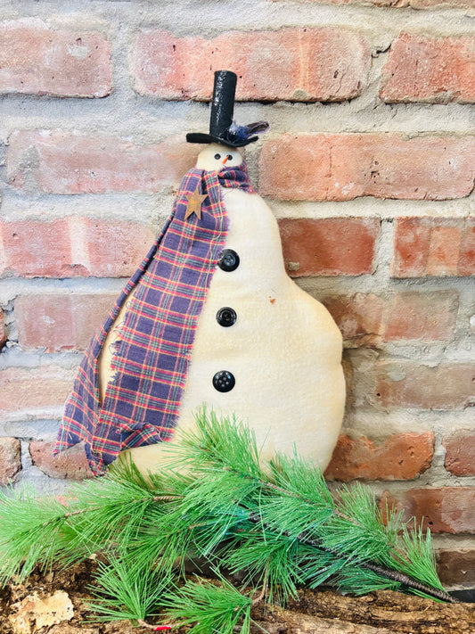 Primitive handmade Christmas Snowman Ornie: Rustic Handmade Winter Decor