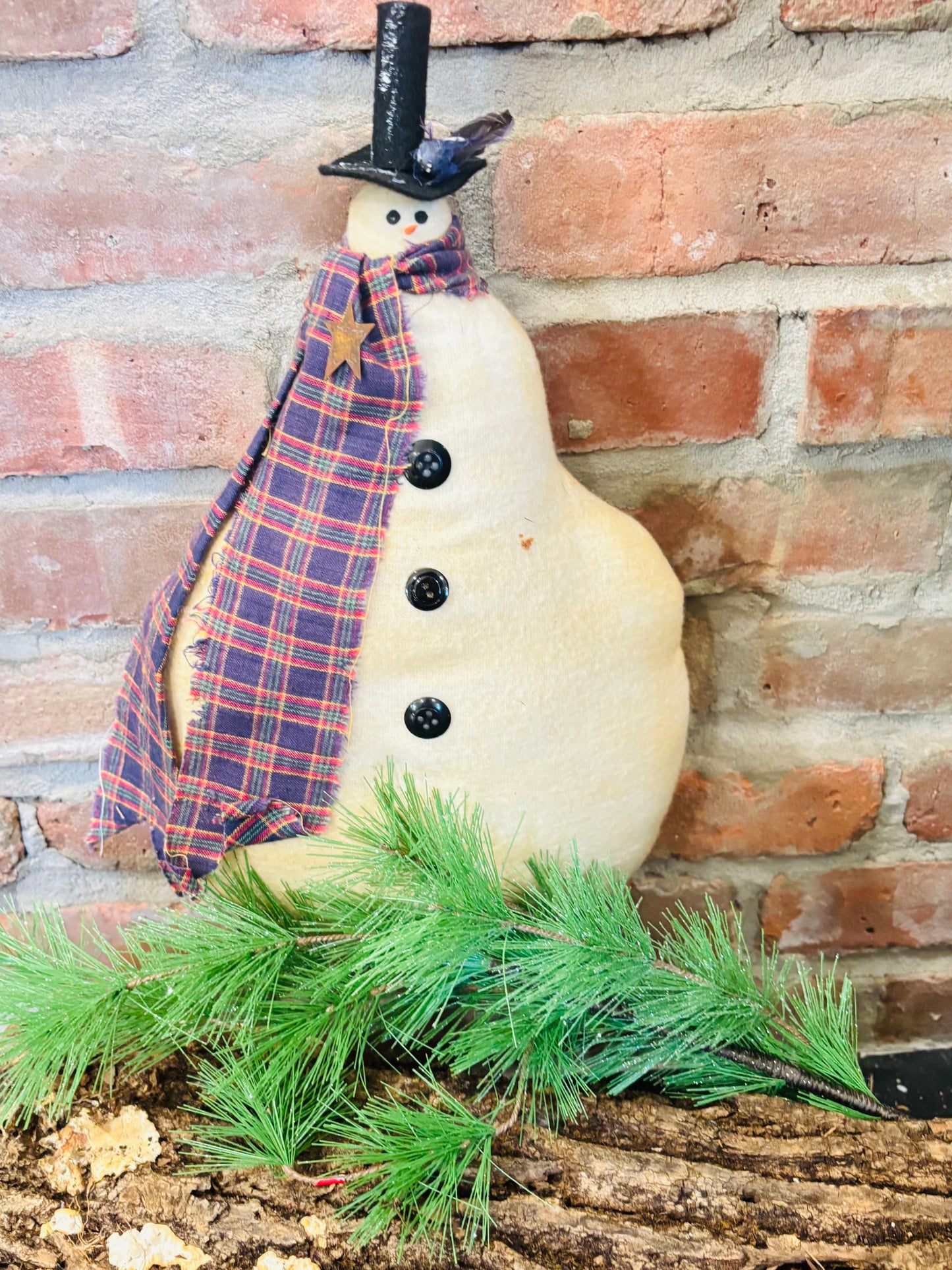 Primitive handmade Christmas Snowman Ornie: Rustic Handmade Winter Decor