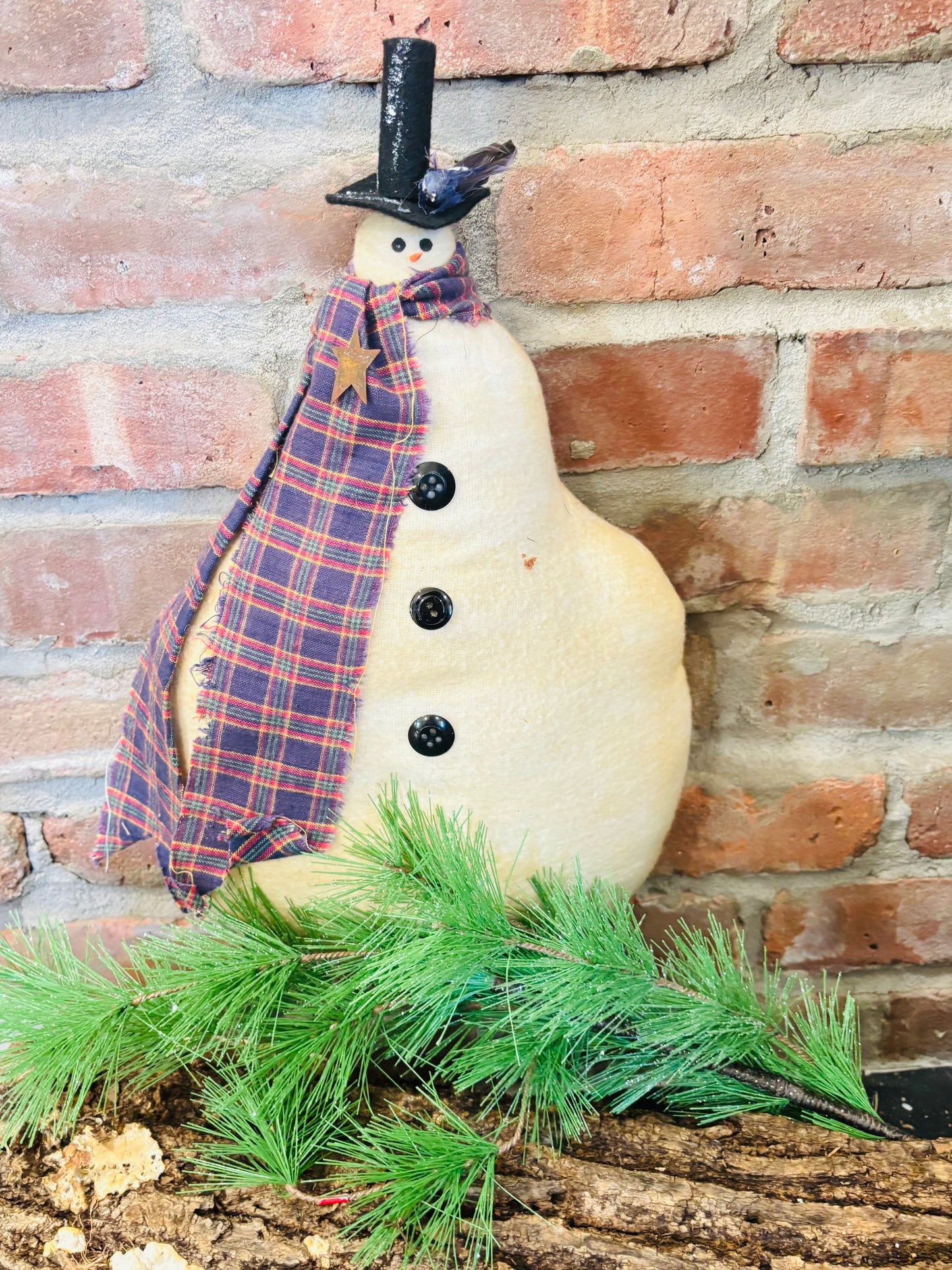 Primitive handmade Christmas Snowman Ornie: Rustic Handmade Winter Decor