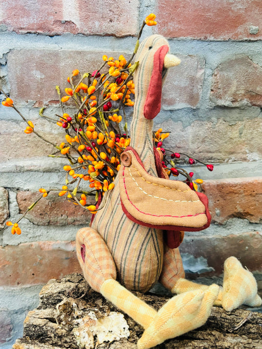 Handmade Primitive Turkey Doll, Primitive Thanksgiving Decor, Turkey decor