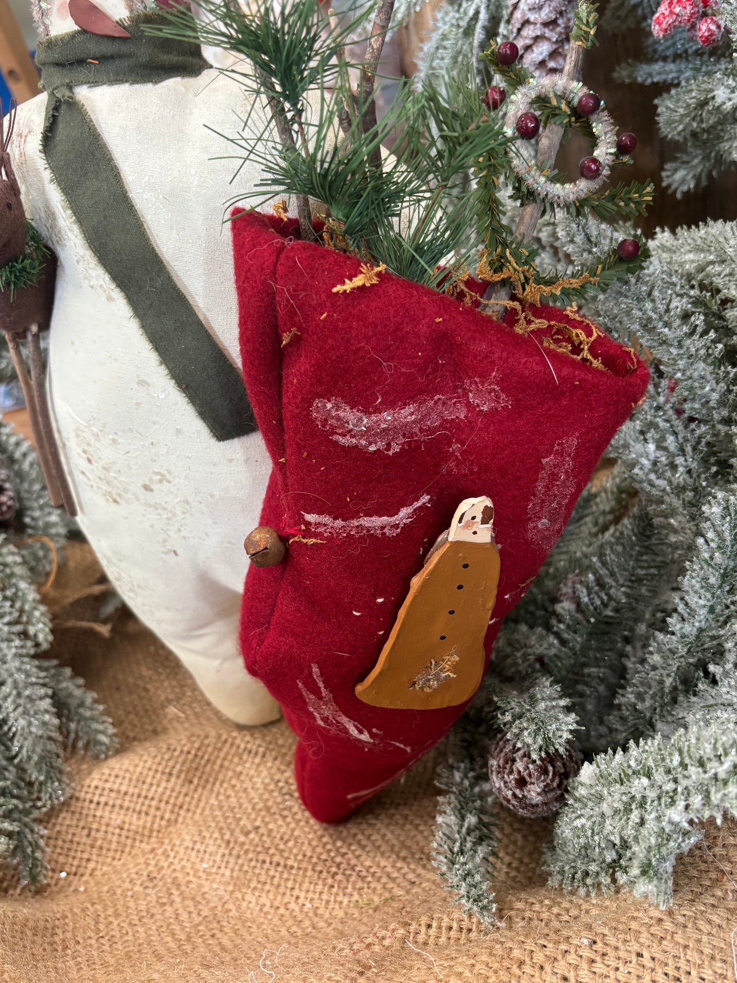 Handmade Primitive Snowman Doll: Rustic Farmhouse Christmas Decor