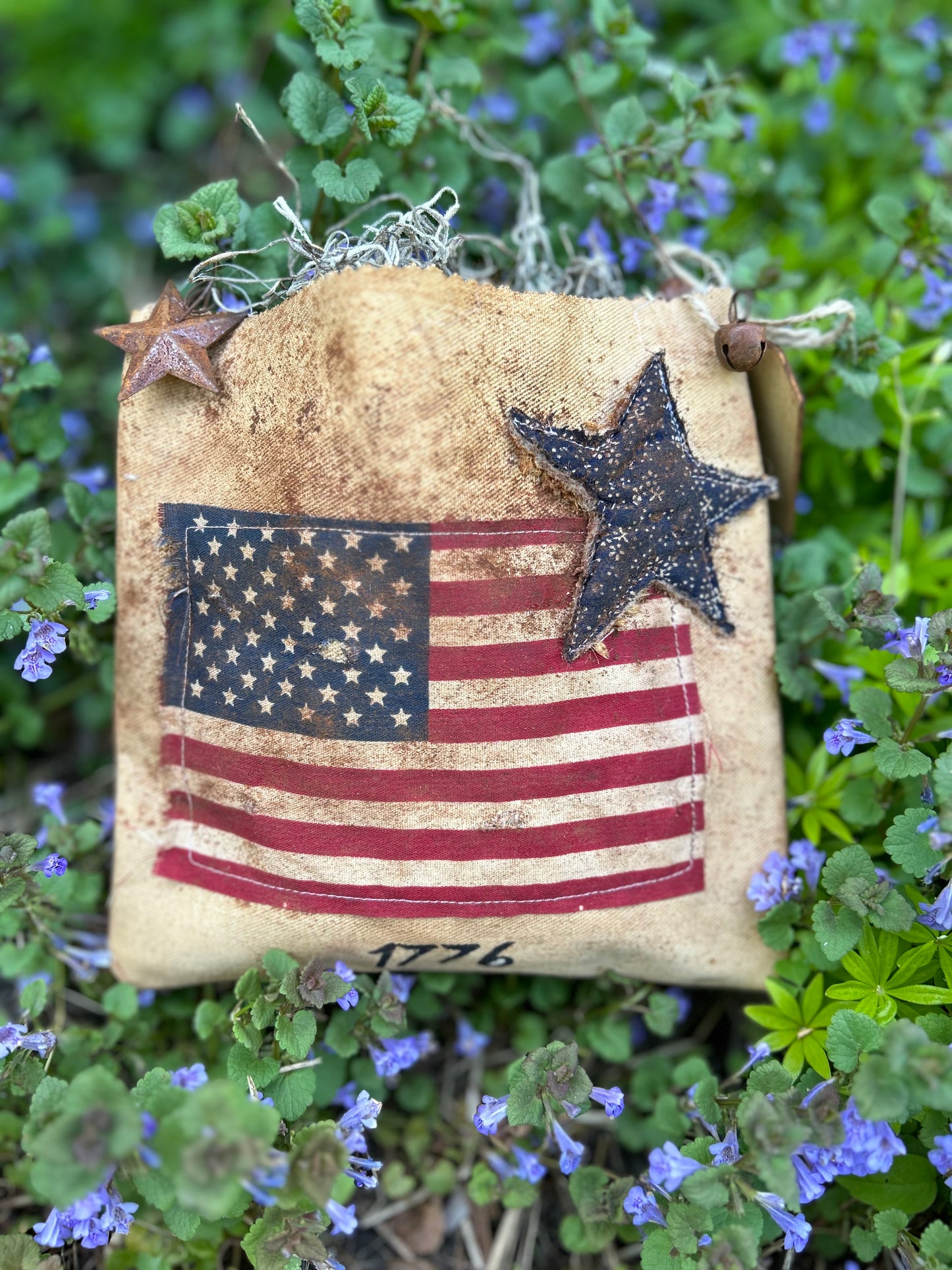 Primitive Patriotic Ditty Hanging Bag, Primitive Americana Decor, Americana Ditty Bag, Stars and Stripes