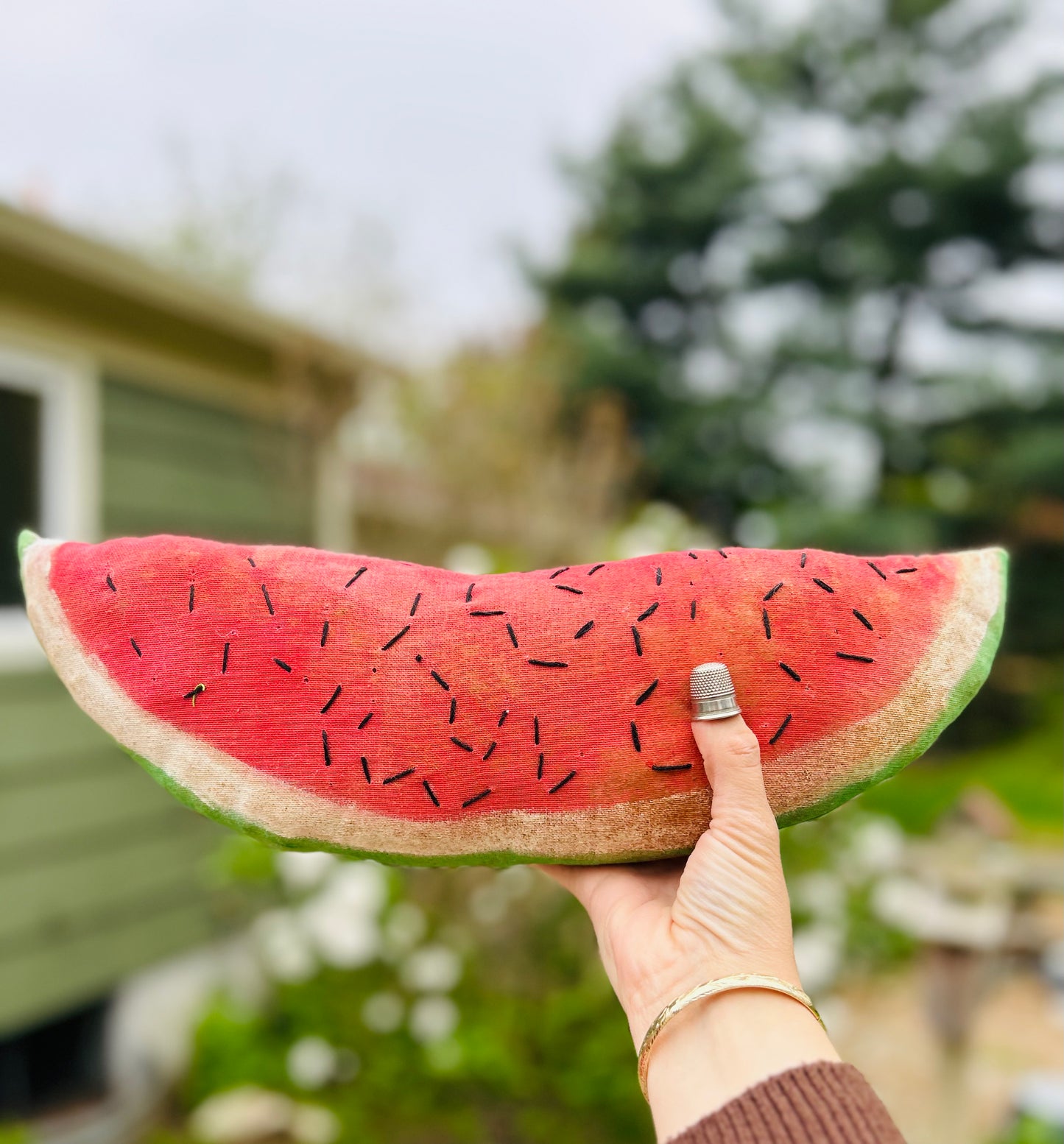 Primitive Handmade Decorative Watermelon Pillow, Summer Pillow, Rustic Watermelon Pillow