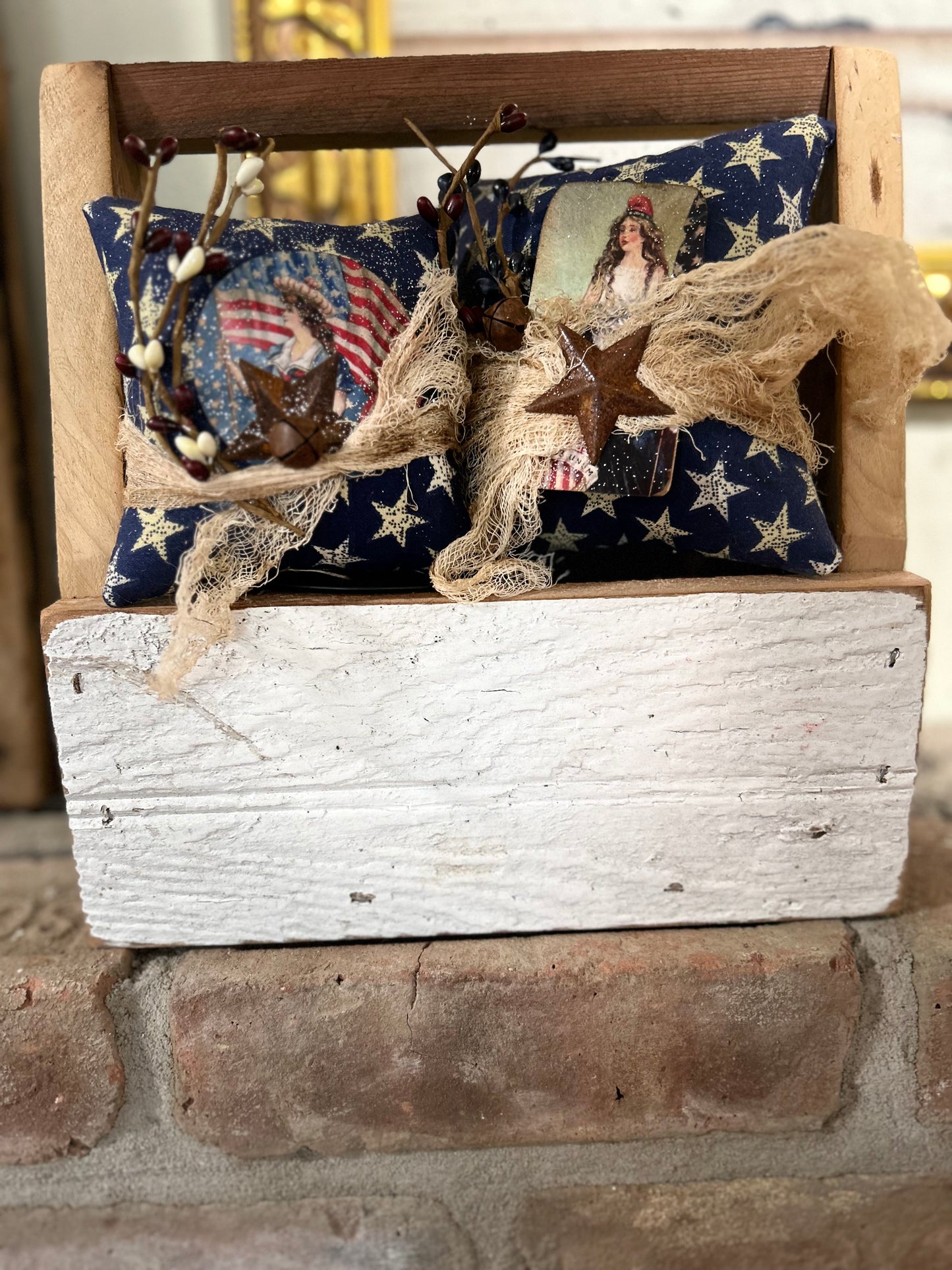 Primitive Patriotic Star Pillow Tuck, Primitive Patriotic Decor, Farmhouse Americana Decor