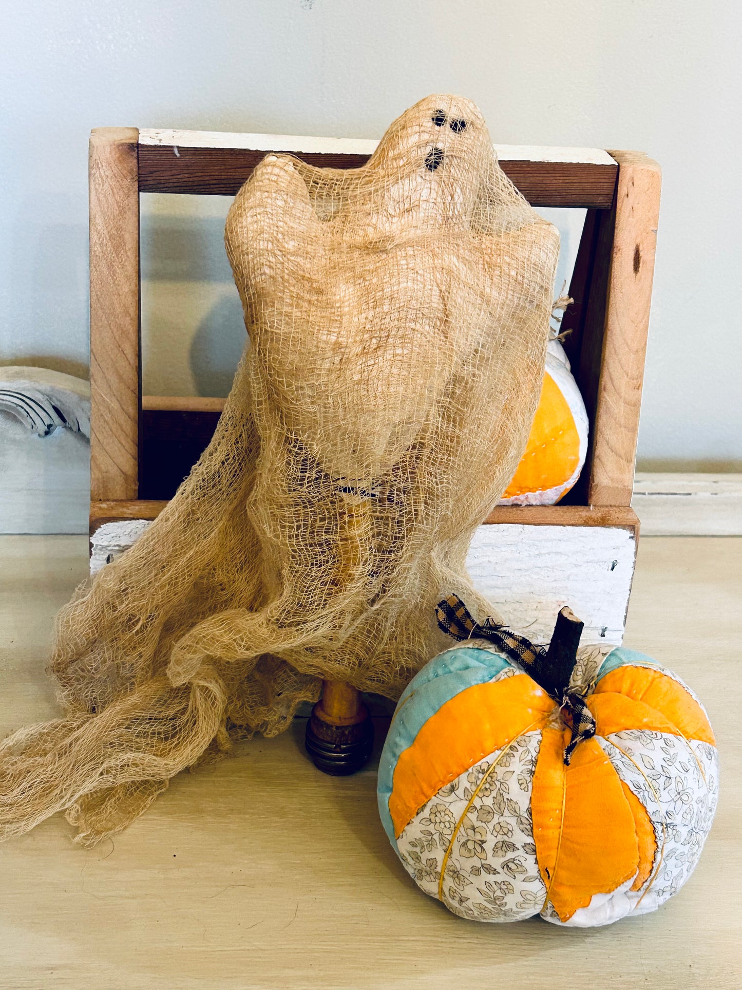 HandmadePrimitive Ghost Decor, Primitive Farmhouse Halloween Decor, Ghost Bobbin Ornament, Fall Decor