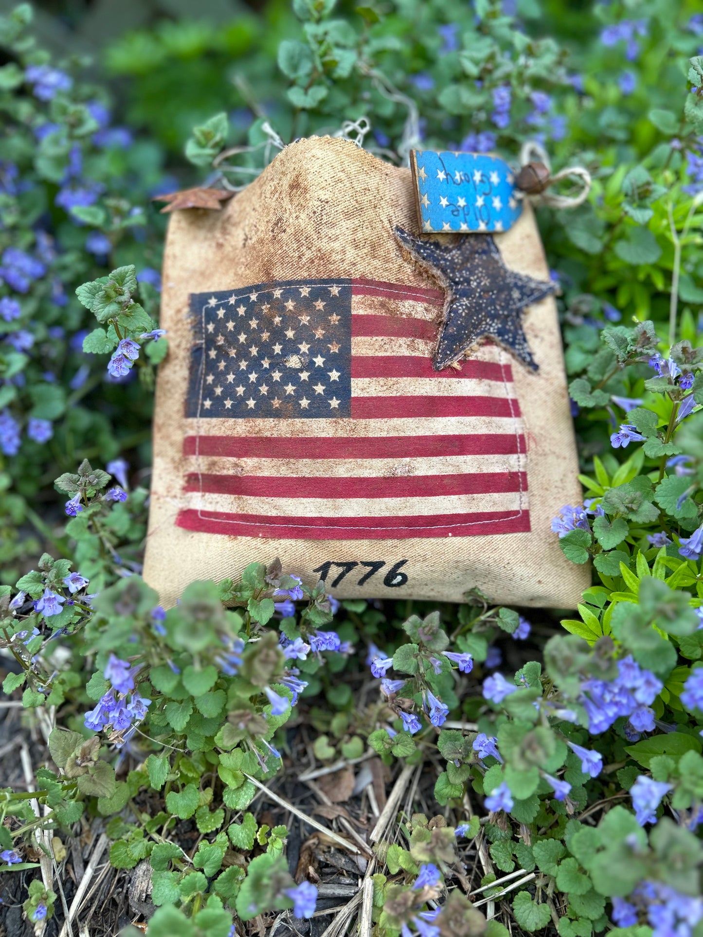 Primitive Patriotic Ditty Hanging Bag, Primitive Americana Decor, Americana Ditty Bag, Stars and Stripes