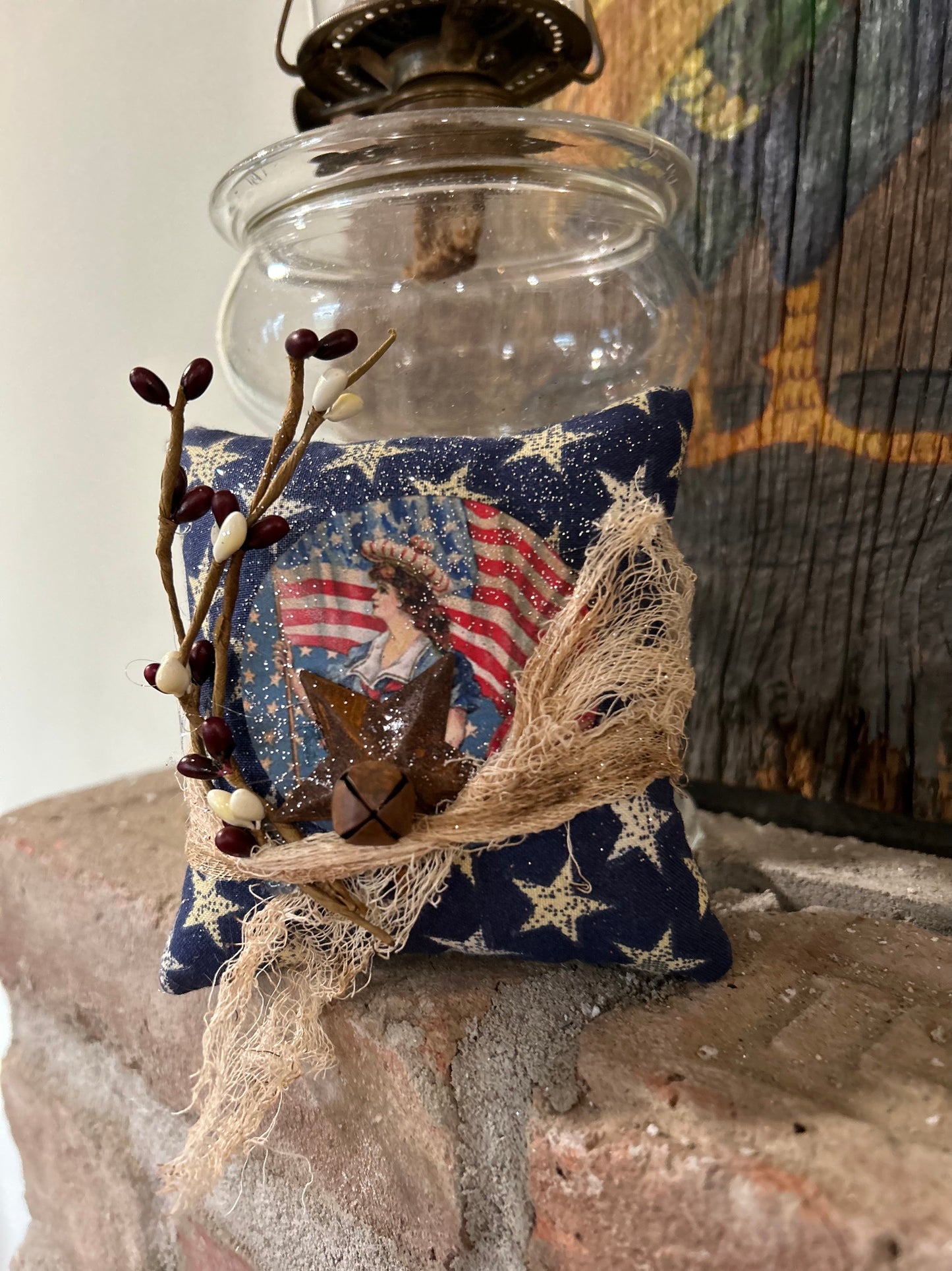 Primitive Patriotic Star Pillow Tuck, Primitive Patriotic Decor, Farmhouse Americana Decor