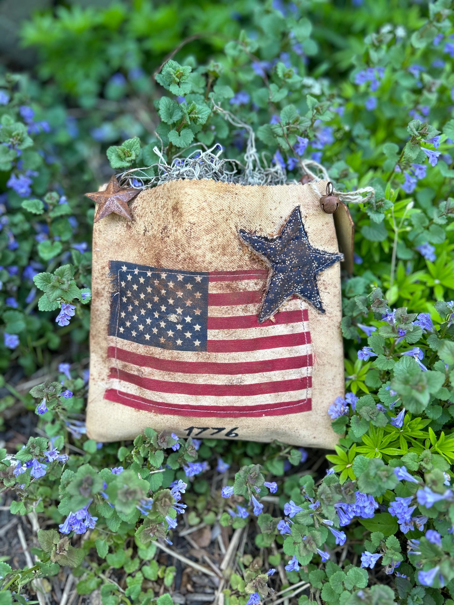 Primitive Patriotic Ditty Hanging Bag, Primitive Americana Decor, Americana Ditty Bag, Stars and Stripes