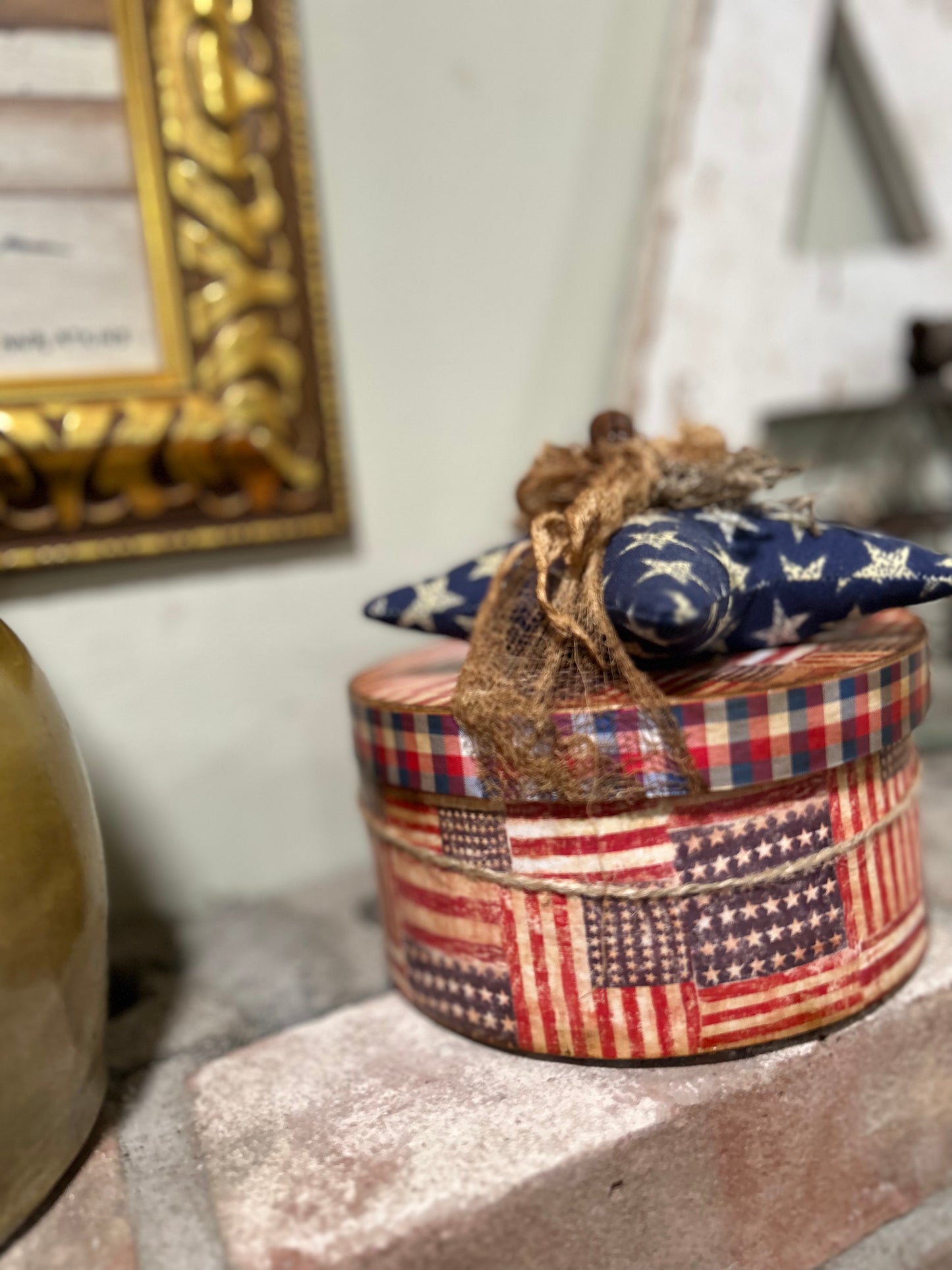 Primitive Patriotic Shaker Box & Star Primitive Shaker Box~Primitive Hat Box~Americana Style~Primitive Home Decor~Primitive Home