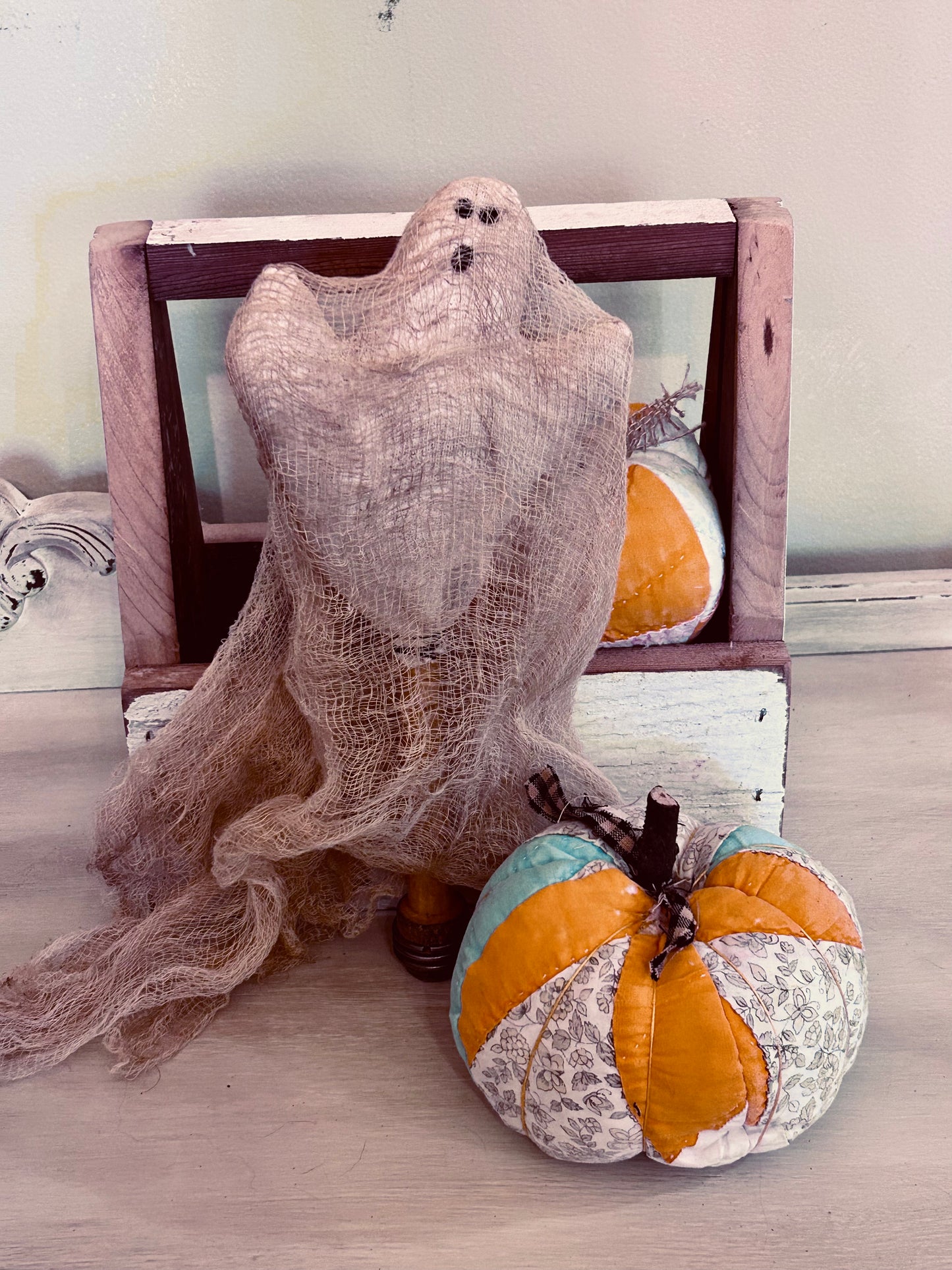 HandmadePrimitive Ghost Decor, Primitive Farmhouse Halloween Decor, Ghost Bobbin Ornament, Fall Decor