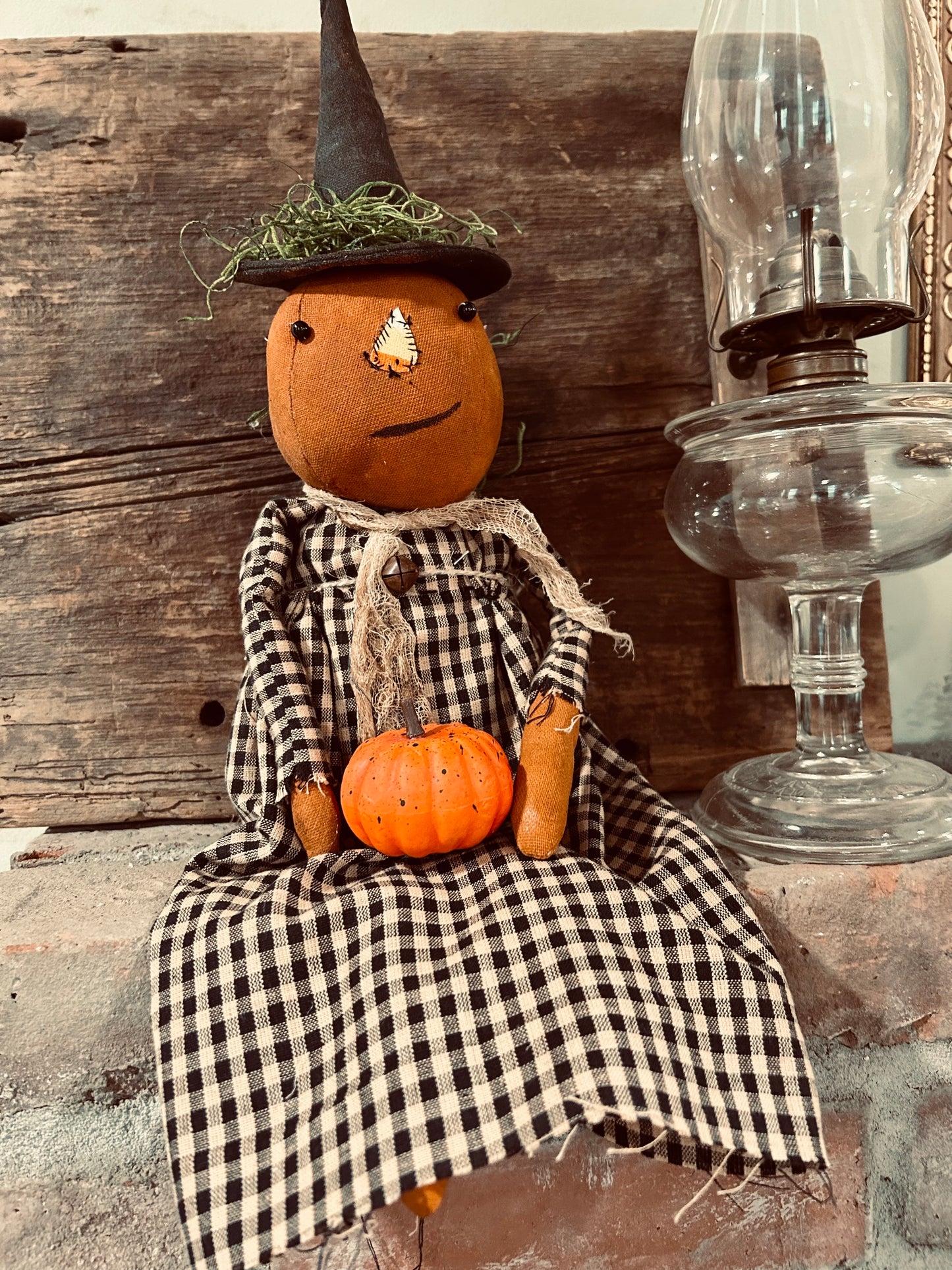 Primitive Pumpkin Candy Corn witch Doll, Halloween Pumpkins Doll, Halloween Decor, Handmade