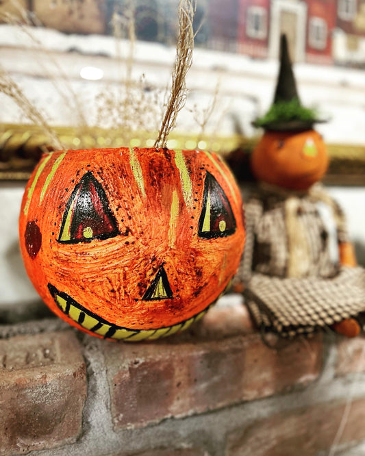 Handmade Vintage Style Halloween Jack O Lantern, Paper Mache Style, Folk Art Halloween Decor, Primitive Fall Decor, Pumpkins