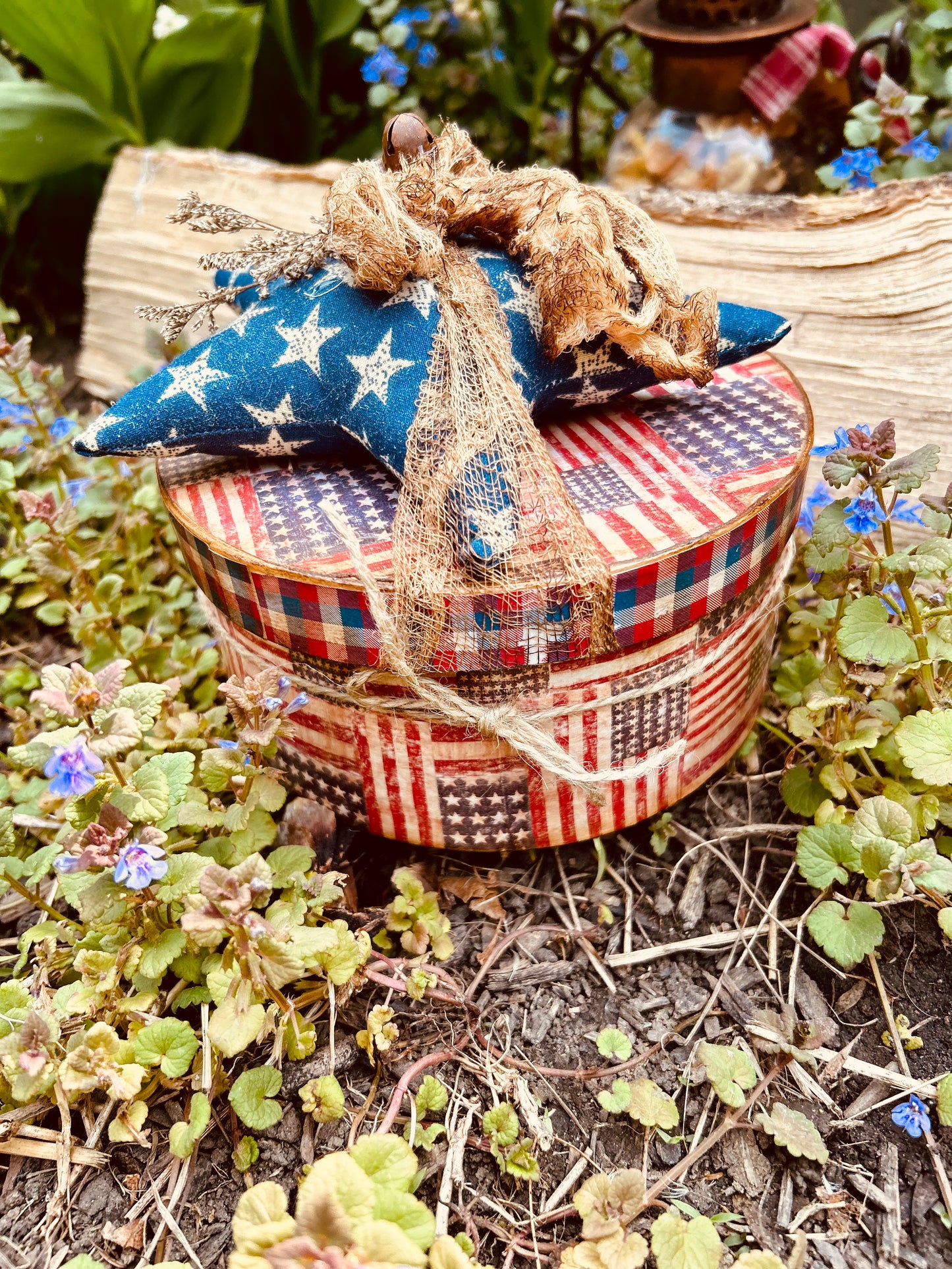 Primitive Patriotic Shaker Box & Star Primitive Shaker Box~Primitive Hat Box~Americana Style~Primitive Home Decor~Primitive Home