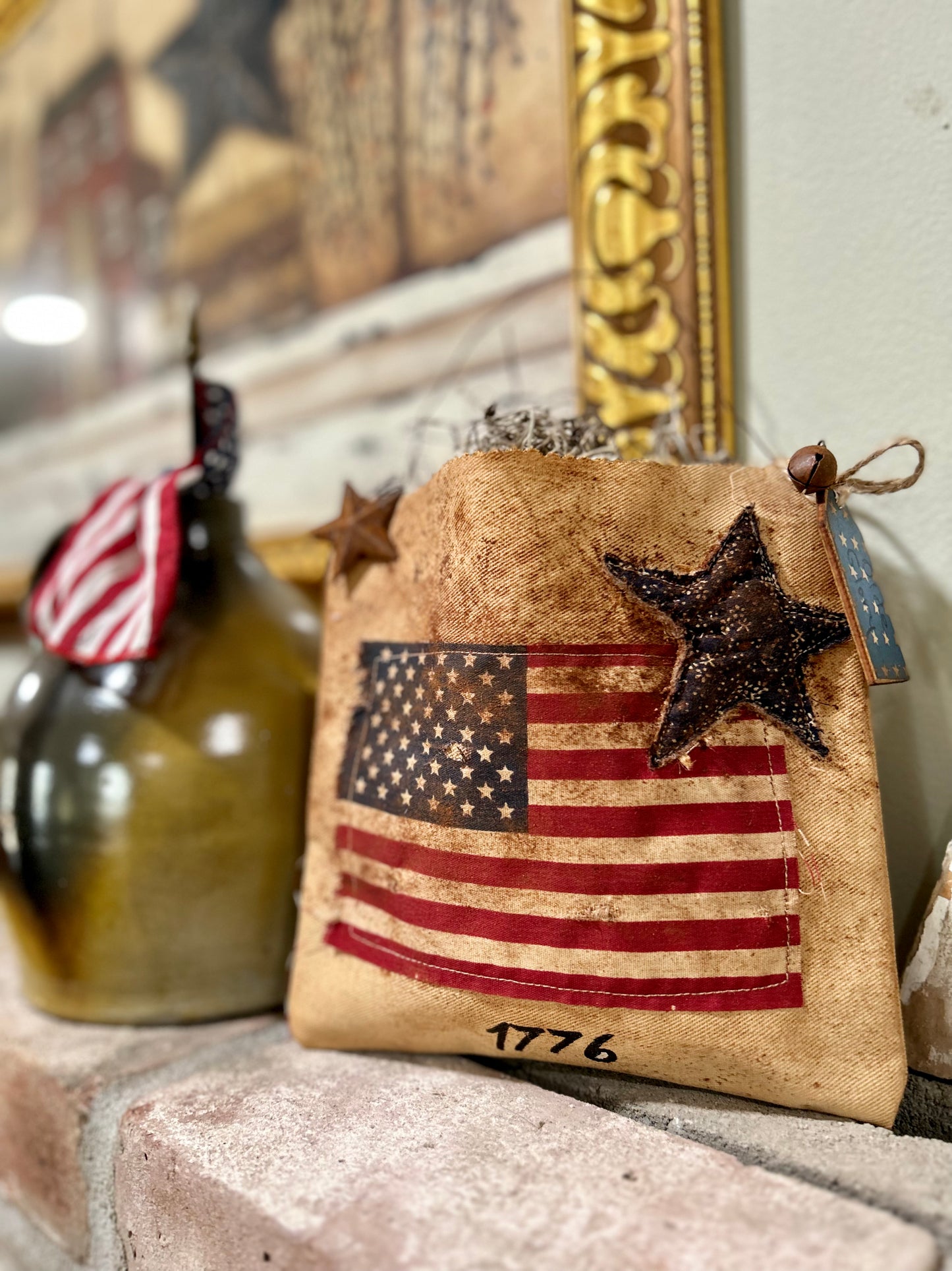 Primitive Patriotic Ditty Hanging Bag, Primitive Americana Decor, Americana Ditty Bag, Stars and Stripes