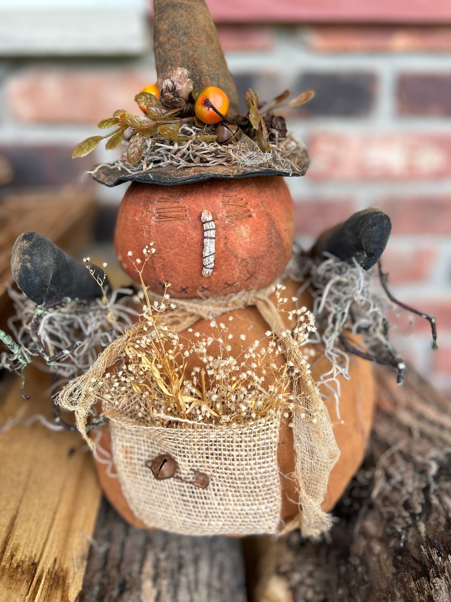 Primitive Folk Art Pumpkin Scarecrow Man, Primitive Fall Decor, Autumn Decor, Scarecrows, Folk Art Handmade