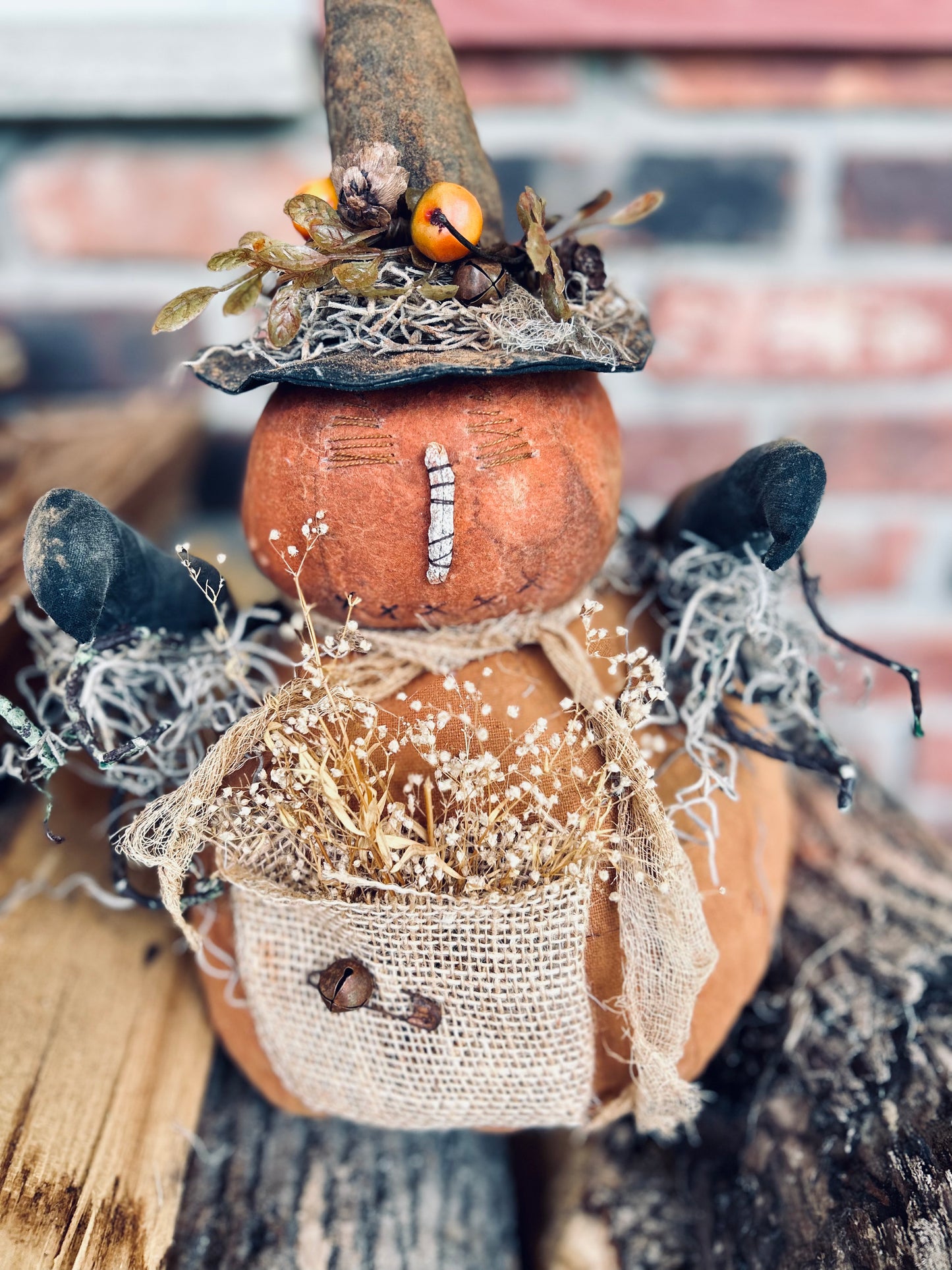 Primitive Folk Art Pumpkin Scarecrow Man, Primitive Fall Decor, Autumn Decor, Scarecrows, Folk Art Handmade