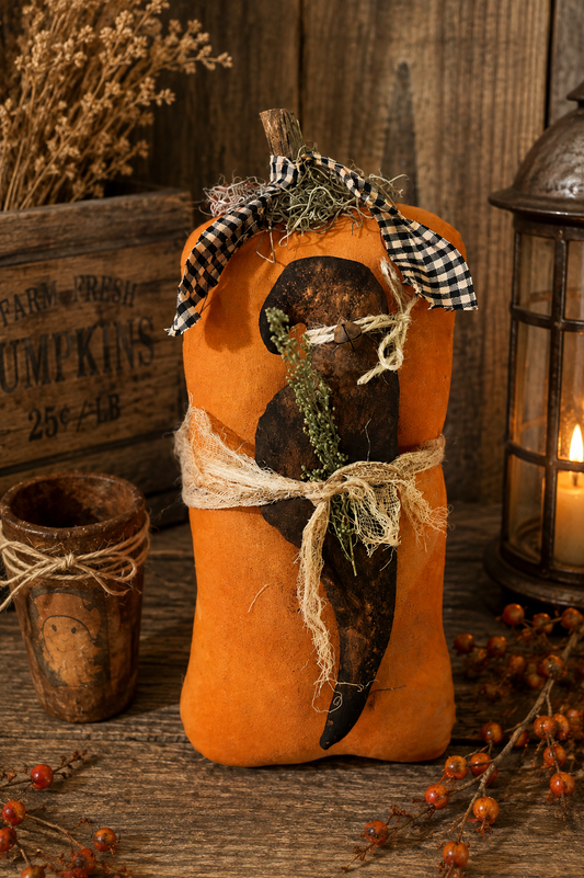 Primitive Halloween Pumpkin with Black Cat | Handmade Folk Art Pumpkin | Rustic Fall Decor | Farmhouse Halloween Shelf Sitter
