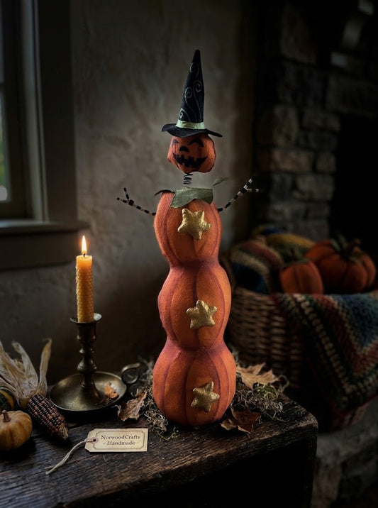 Primitive Folk Art Pumpkin Scarecrow Handcrafted Halloween Decor
